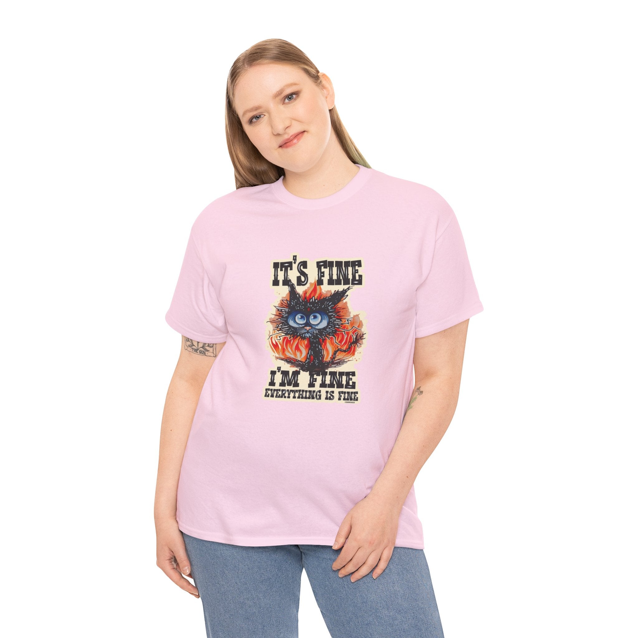 T-Shirt — 'It's Fine, I'm Fine, Everything Is Fine' Cat on Fire Graphic Tee