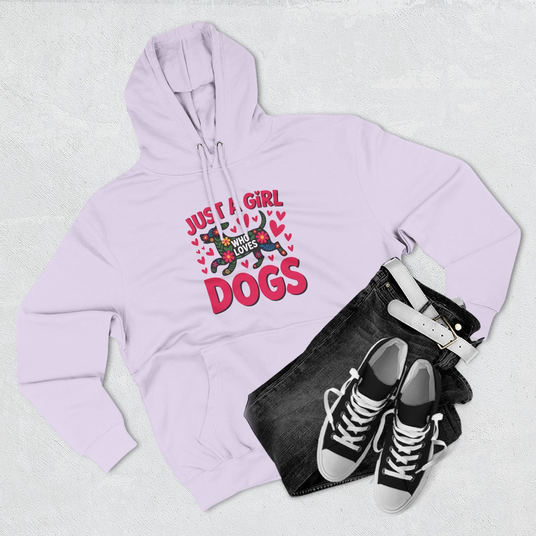 Just A Girl Who Loves Dogs Hoodie — Cute Pink Heart Dog Lover Pullover