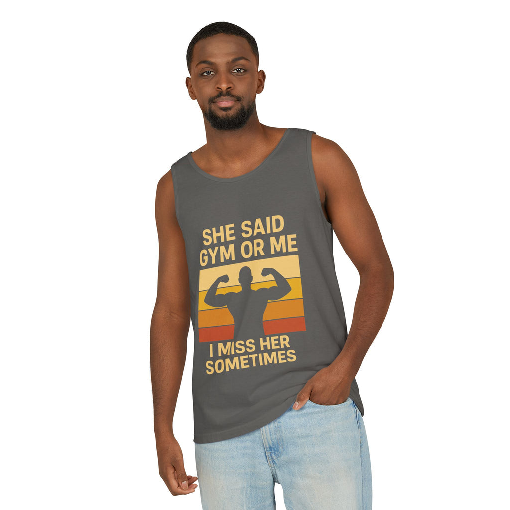 Gym or Me Tank Top — Funny Fitness Muscle Tank (She Said Gym or Me I Miss Her Sometimes)