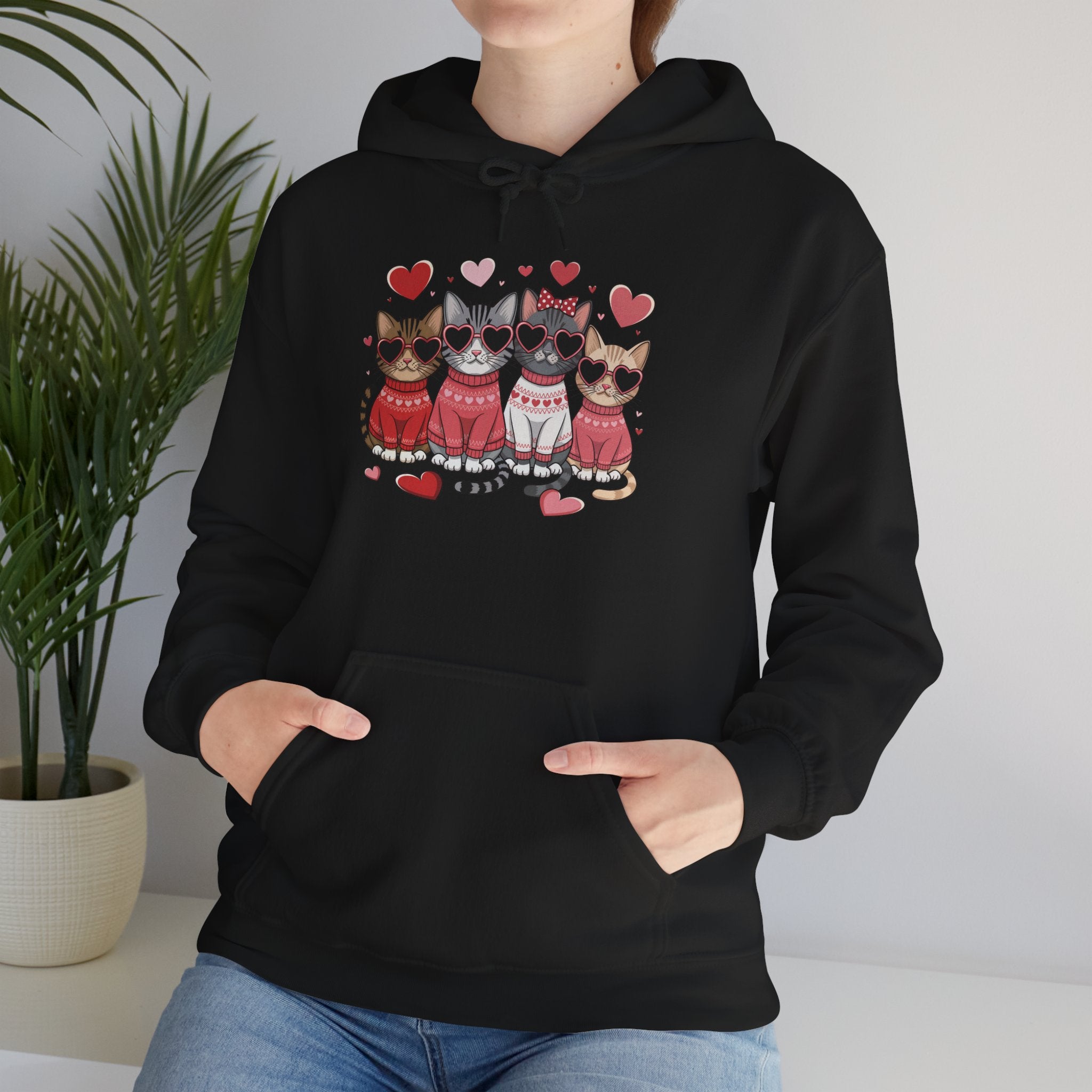 Valentine Cats Hoodie – Cute Cats in Sweaters with Hearts