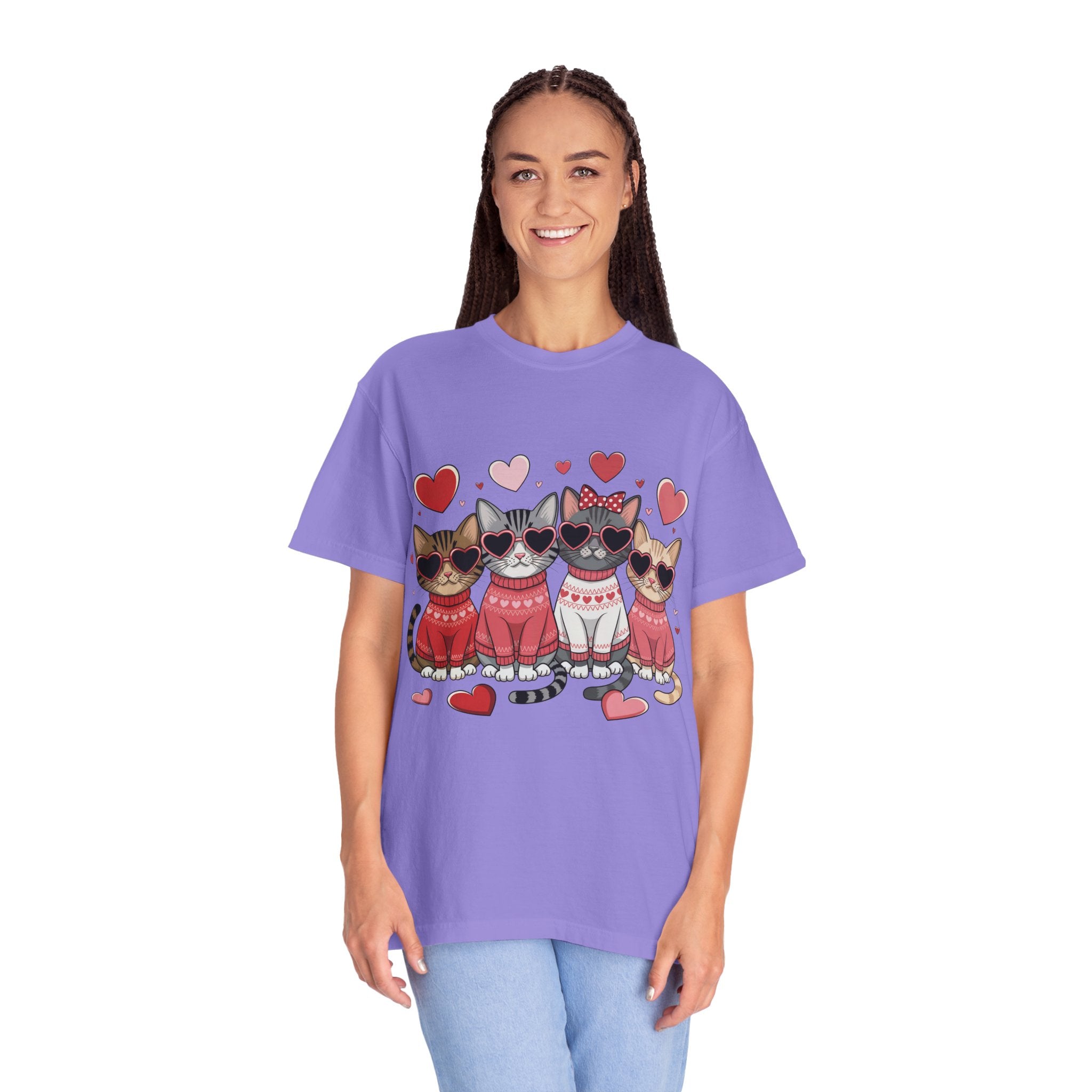 Valentine Cats T-Shirt — Cute Cats in Sweaters Valentine Tee