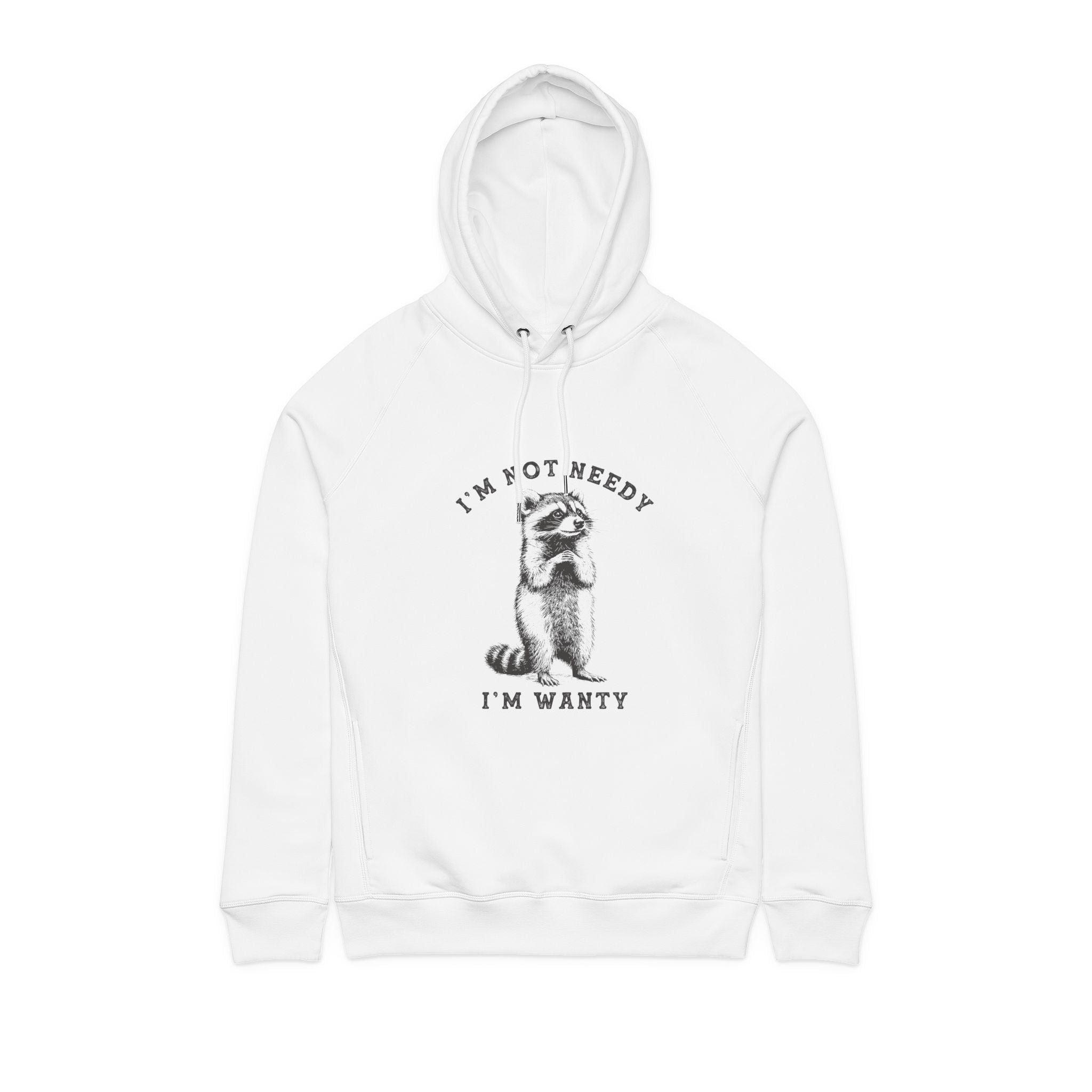 I'm Not Needy I'm Wanty Hoodie — Cute Raccoon Graphic Sweatshirt