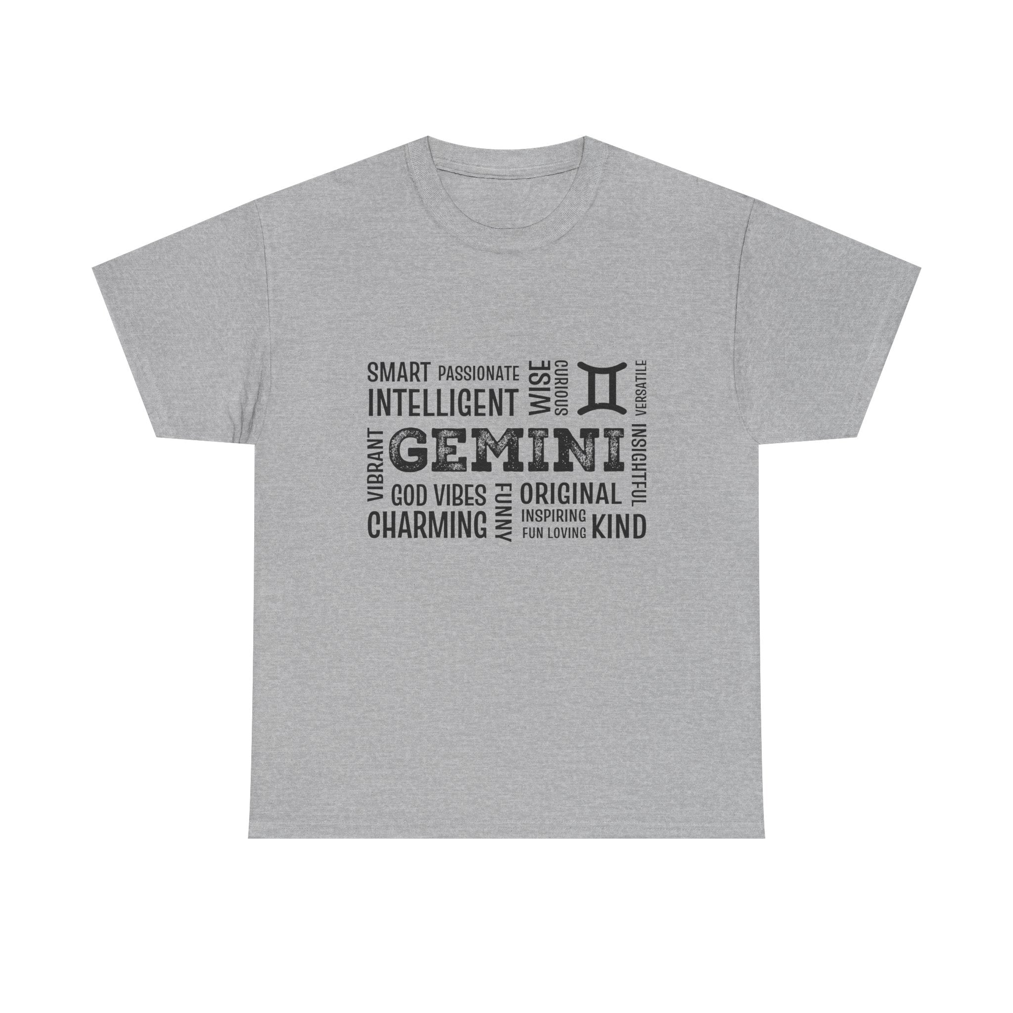 Gemini Zodiac T-Shirt – Word Cloud Traits Tee (Smart, Charming, Intelligent)