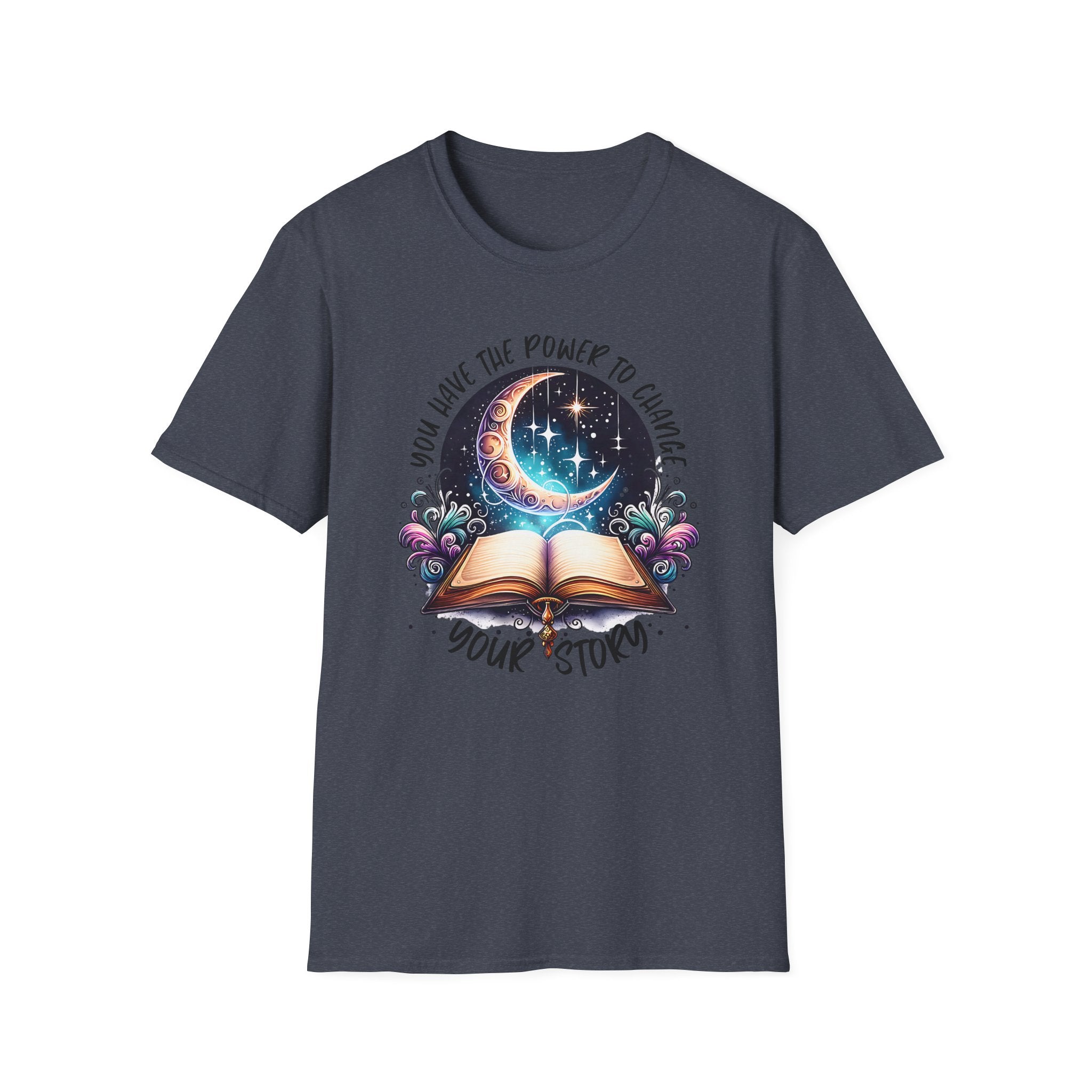Inspirational Moon Book T-Shirt — "You Have the Power to Change Your Story"