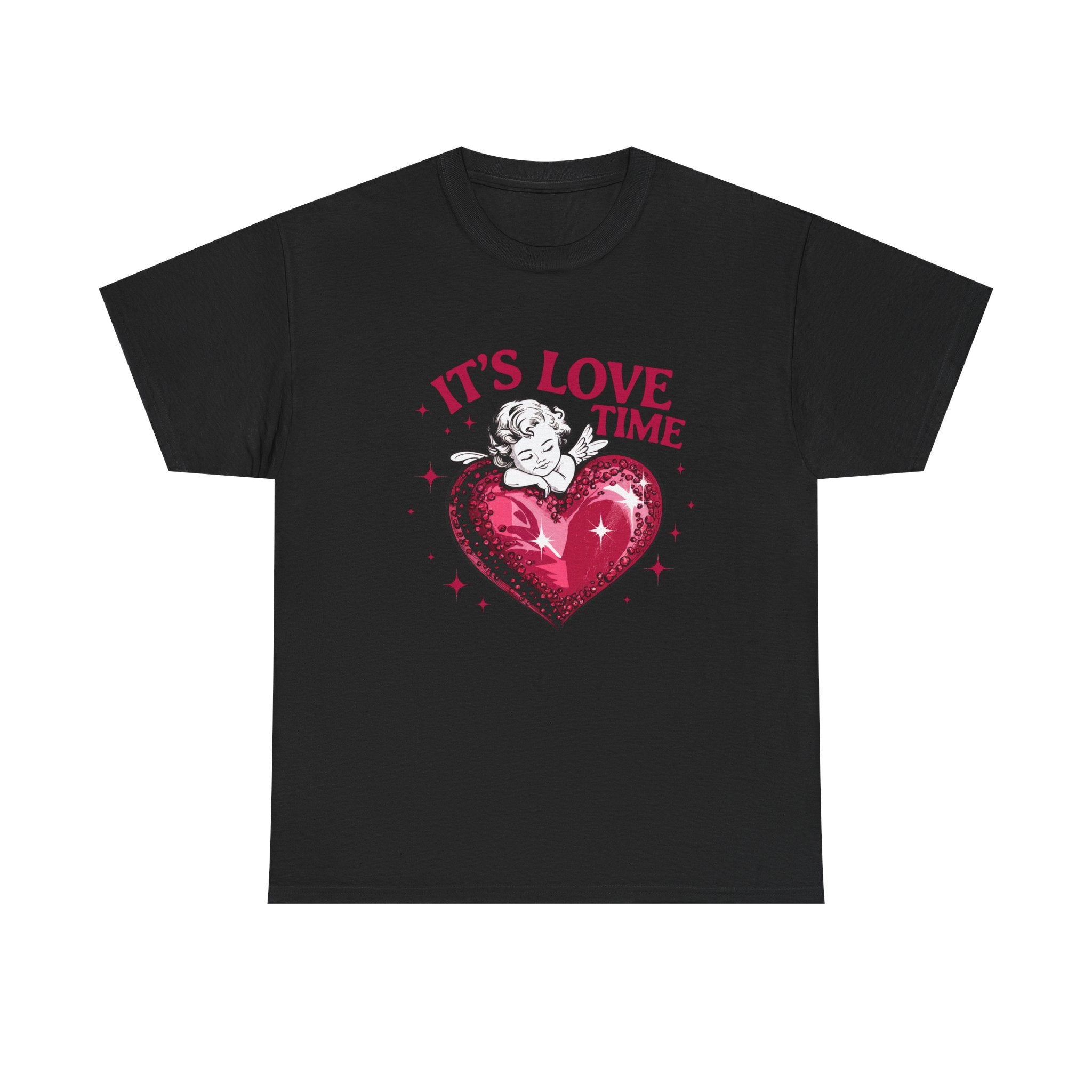 Valentine Angel Heart Tee — "It's Love Time" Graphic T-Shirt