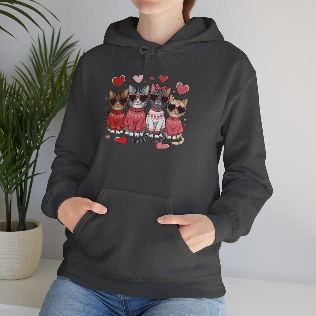 Valentine Cats Hoodie – Cute Cats in Sweaters with Hearts