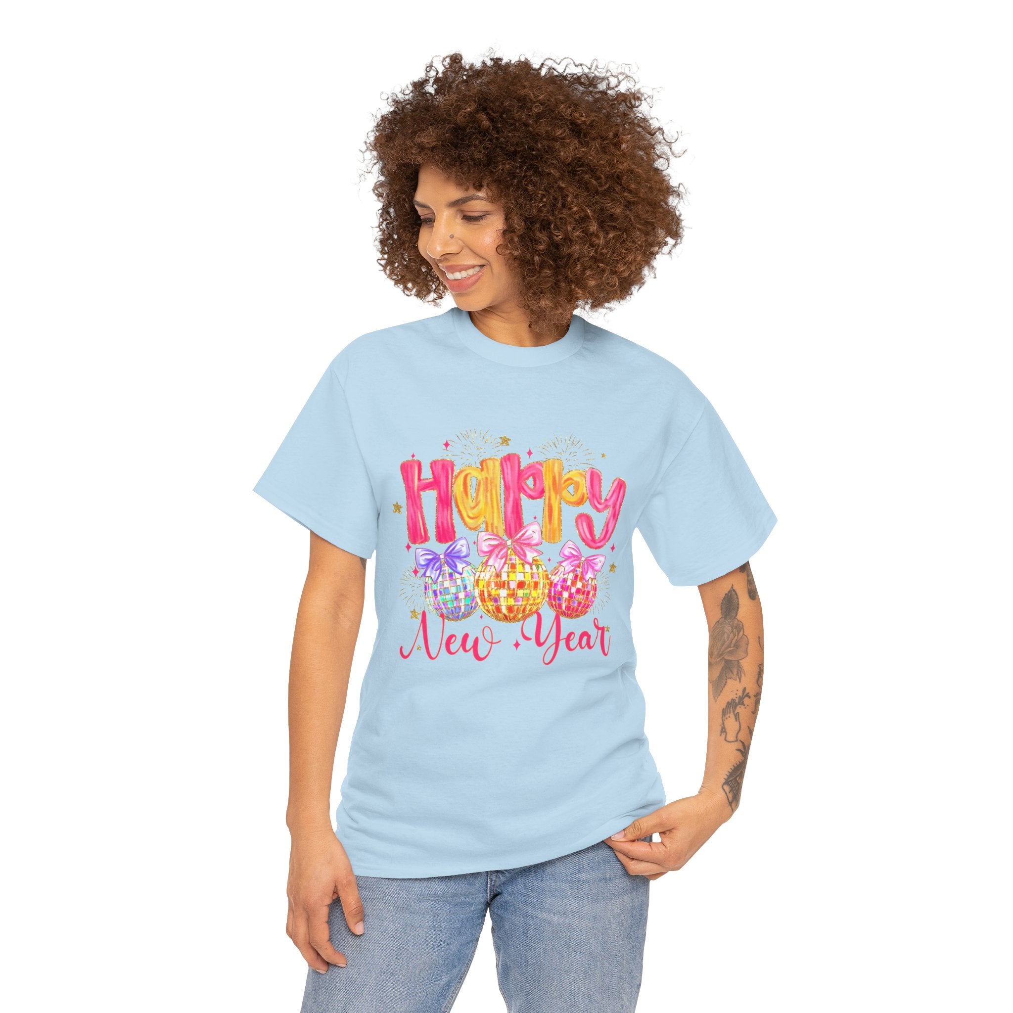 Happy New Year T-Shirt – Colorful Celebration Tee with Festive Ornaments