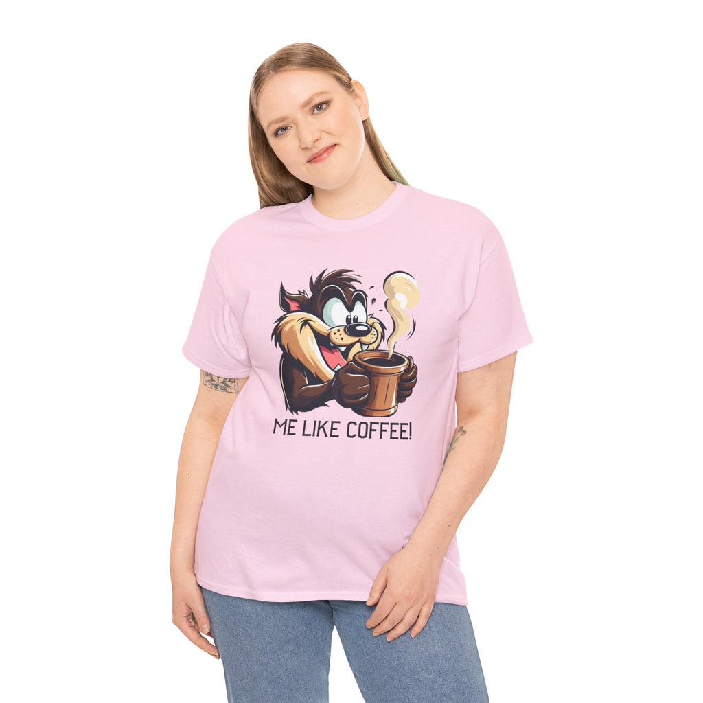 Coffee Lover Cartoon Tee — "Me Like Coffee!" Graphic T-Shirt