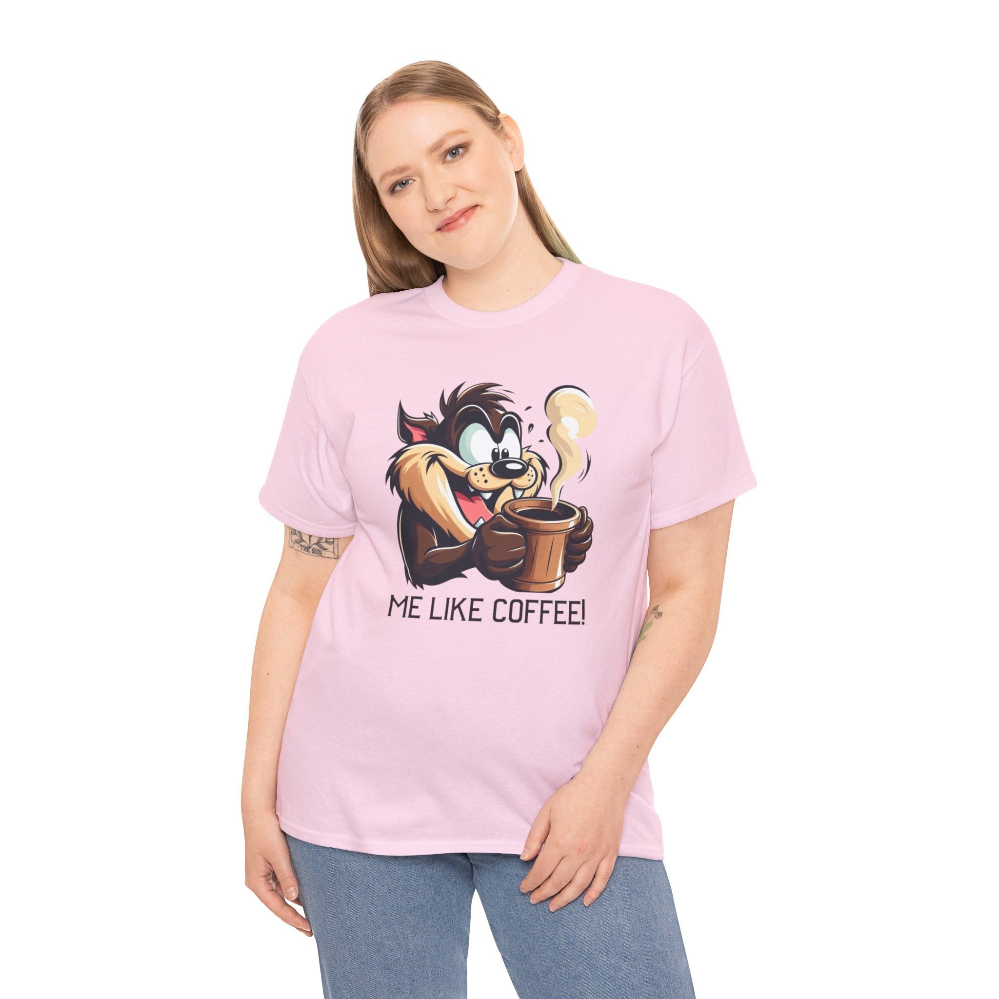 Coffee Lover Cartoon Tee — "Me Like Coffee!" Graphic T-Shirt
