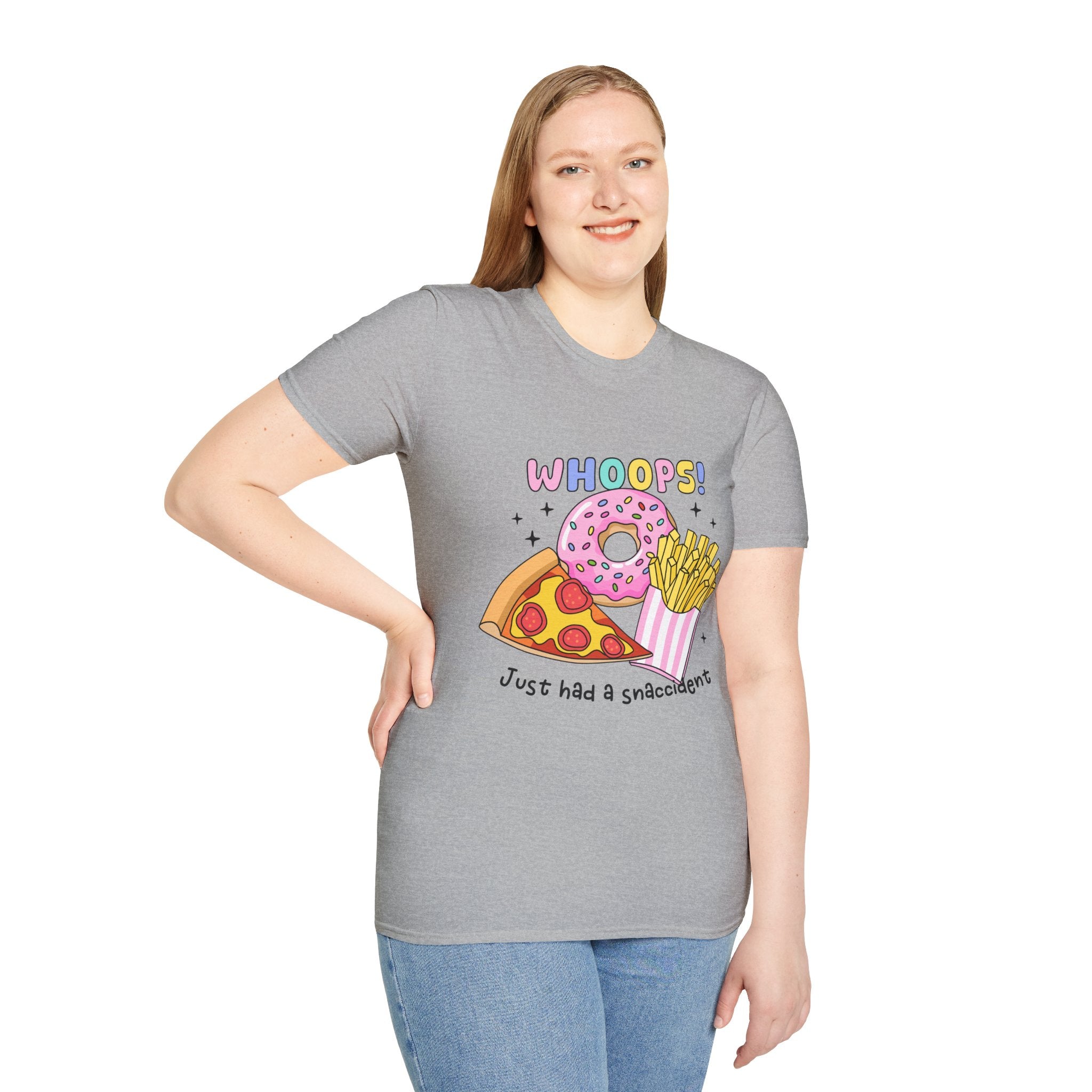 Snackcident T-Shirt — Cute Donut, Pizza & Fries Graphic Tee (“Whoops! Just had a snackcident”)