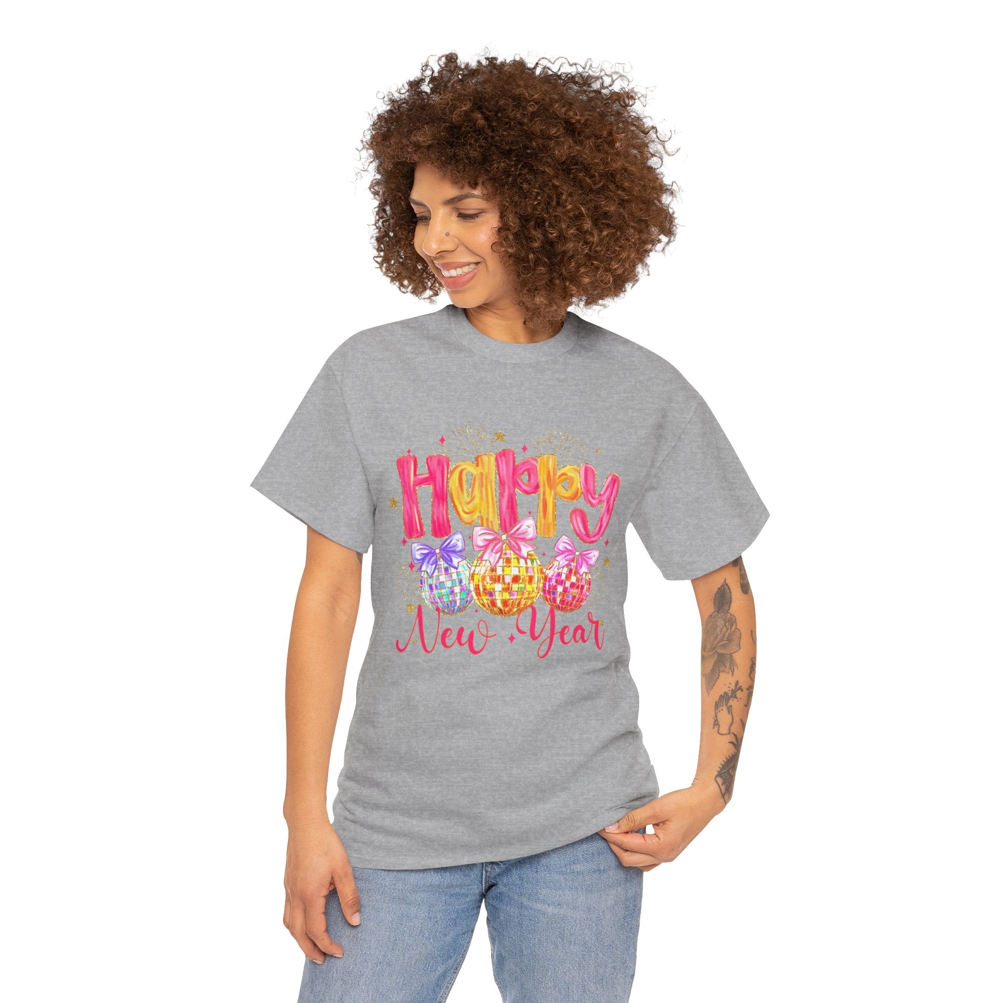 Happy New Year T-Shirt – Colorful Celebration Tee with Festive Ornaments