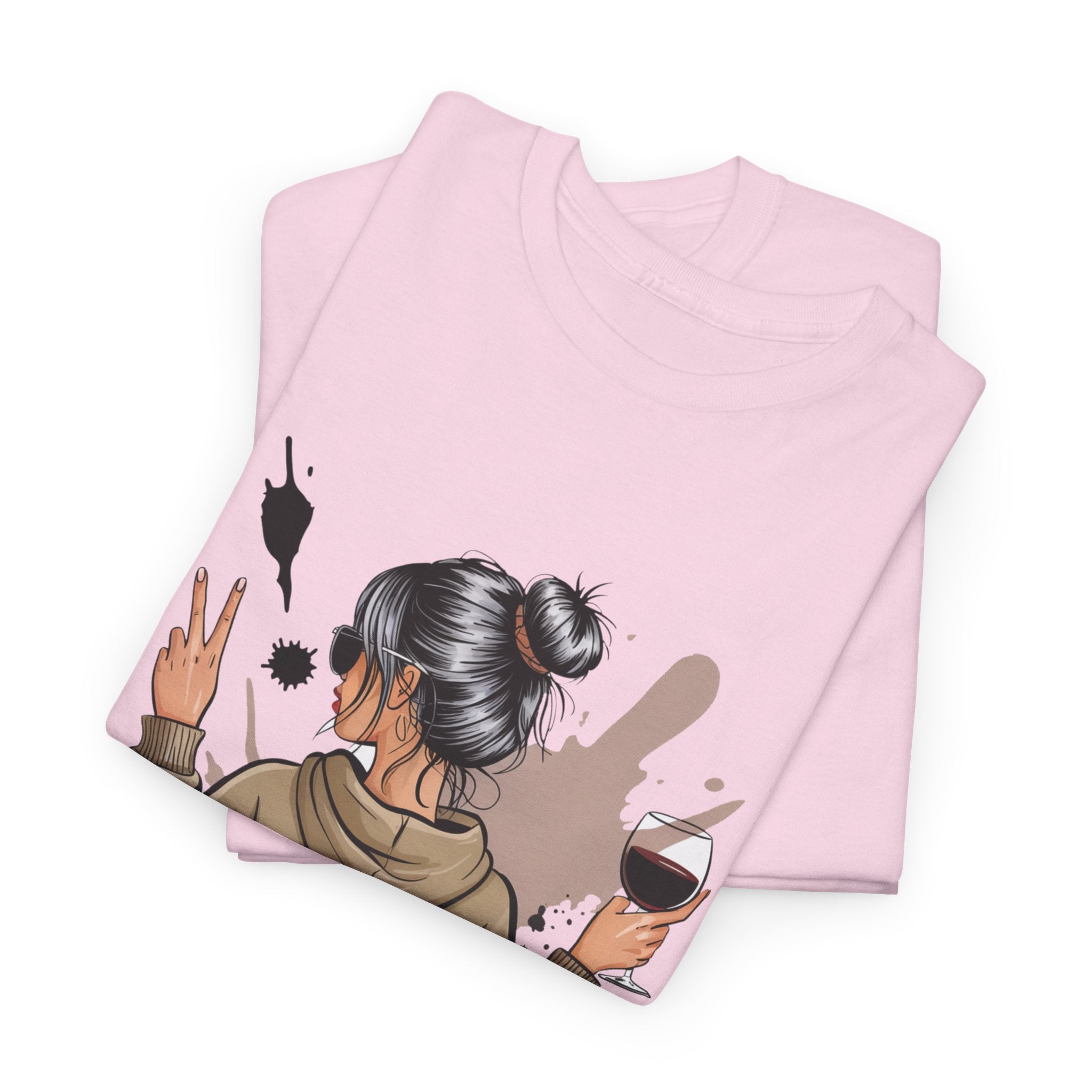 Dramatic Girl Graphic Tee — Funny Wine & Makeup Illustration T-Shirt