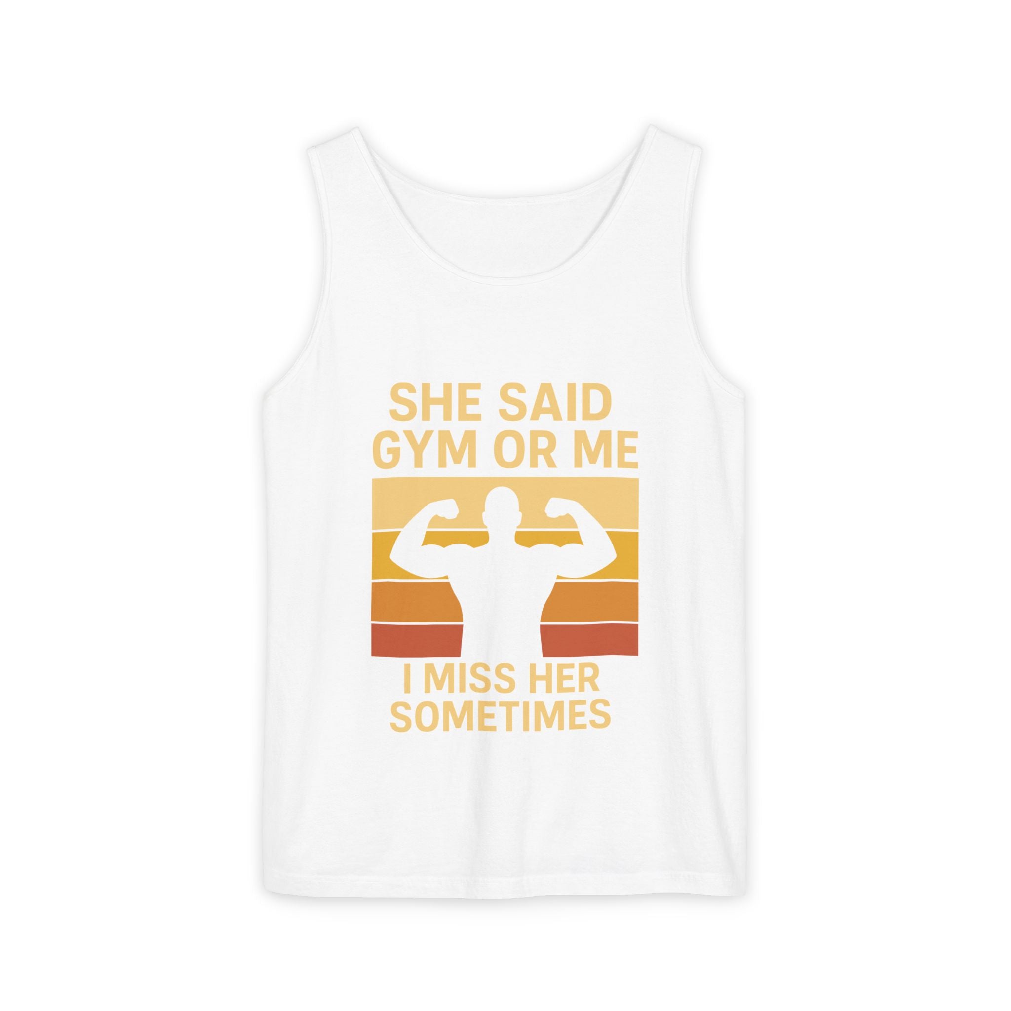 Gym or Me Tank Top — Funny Fitness Muscle Tank (She Said Gym or Me I Miss Her Sometimes)