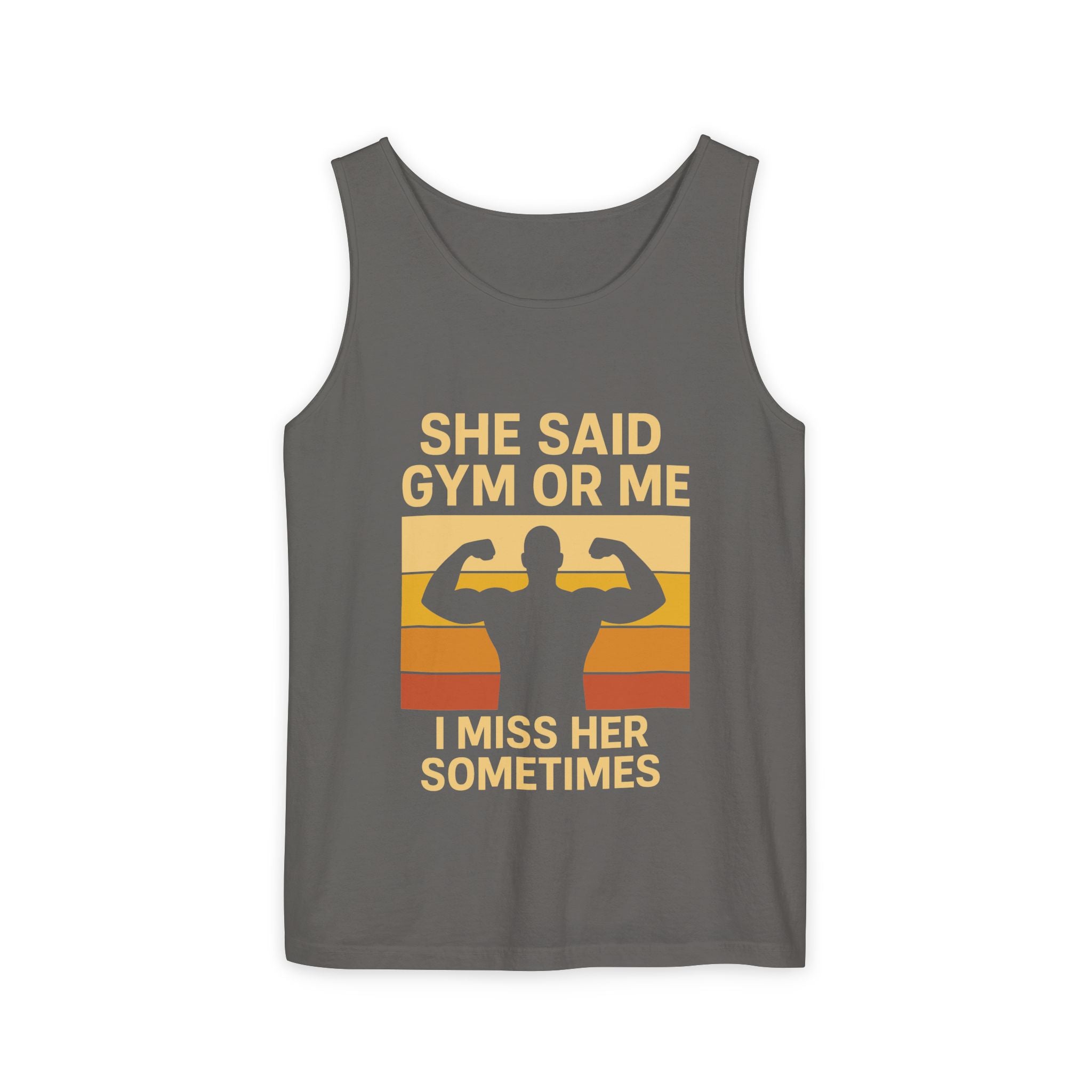 Gym or Me Tank Top — Funny Fitness Muscle Tank (She Said Gym or Me I Miss Her Sometimes)