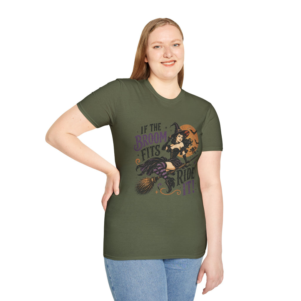 If the Broom Fits Ride It! Witch Graphic T-Shirt