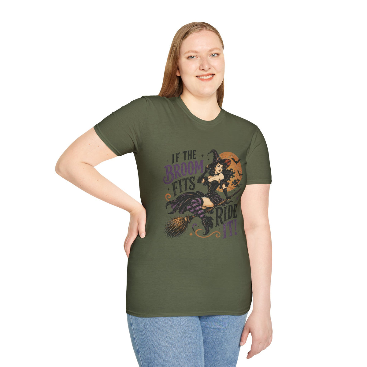 If the Broom Fits Ride It! Witch Graphic T-Shirt