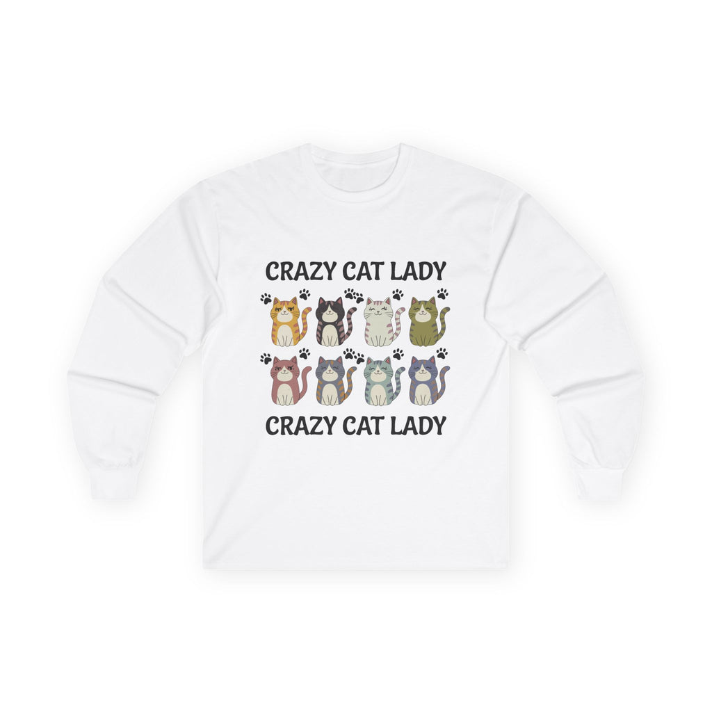 Crazy Cat Lady Long Sleeve Tee — Cute Cartoon Cats Graphic