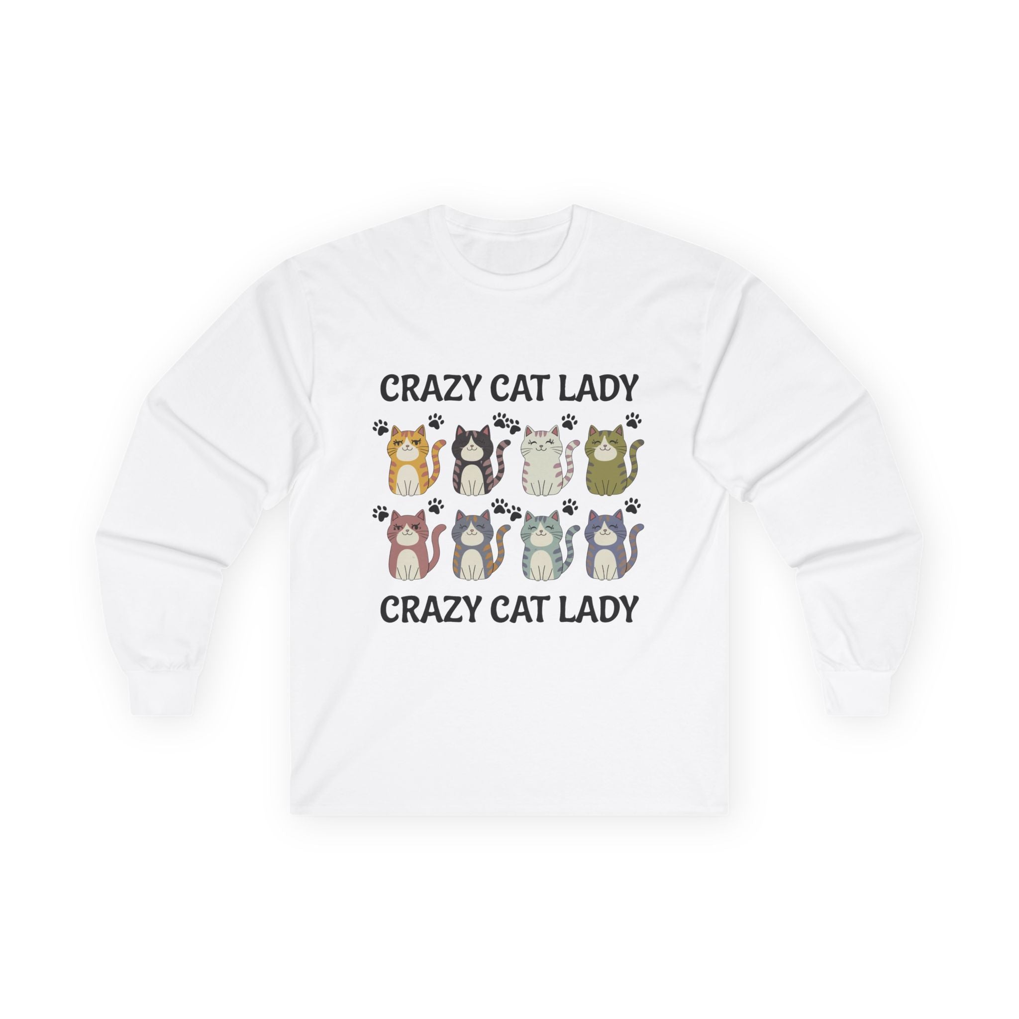 Crazy Cat Lady Long Sleeve Tee — Cute Cartoon Cats Graphic