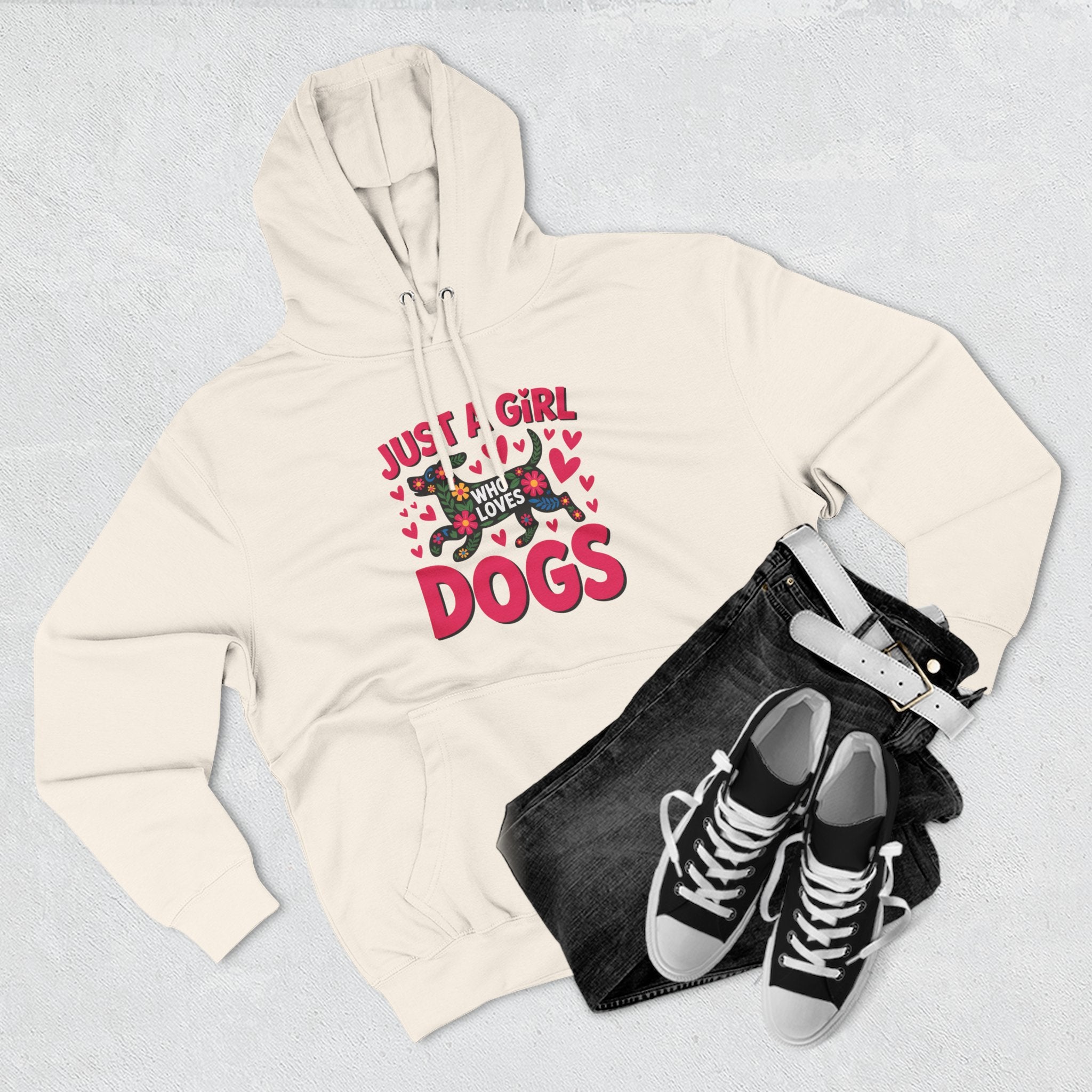 Just A Girl Who Loves Dogs Hoodie — Cute Pink Heart Dog Lover Pullover