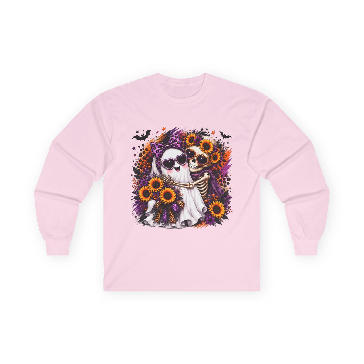 Long Sleeve Tee — Skeleton Couple with Sunflowers Halloween / Day of the Dead Shirt