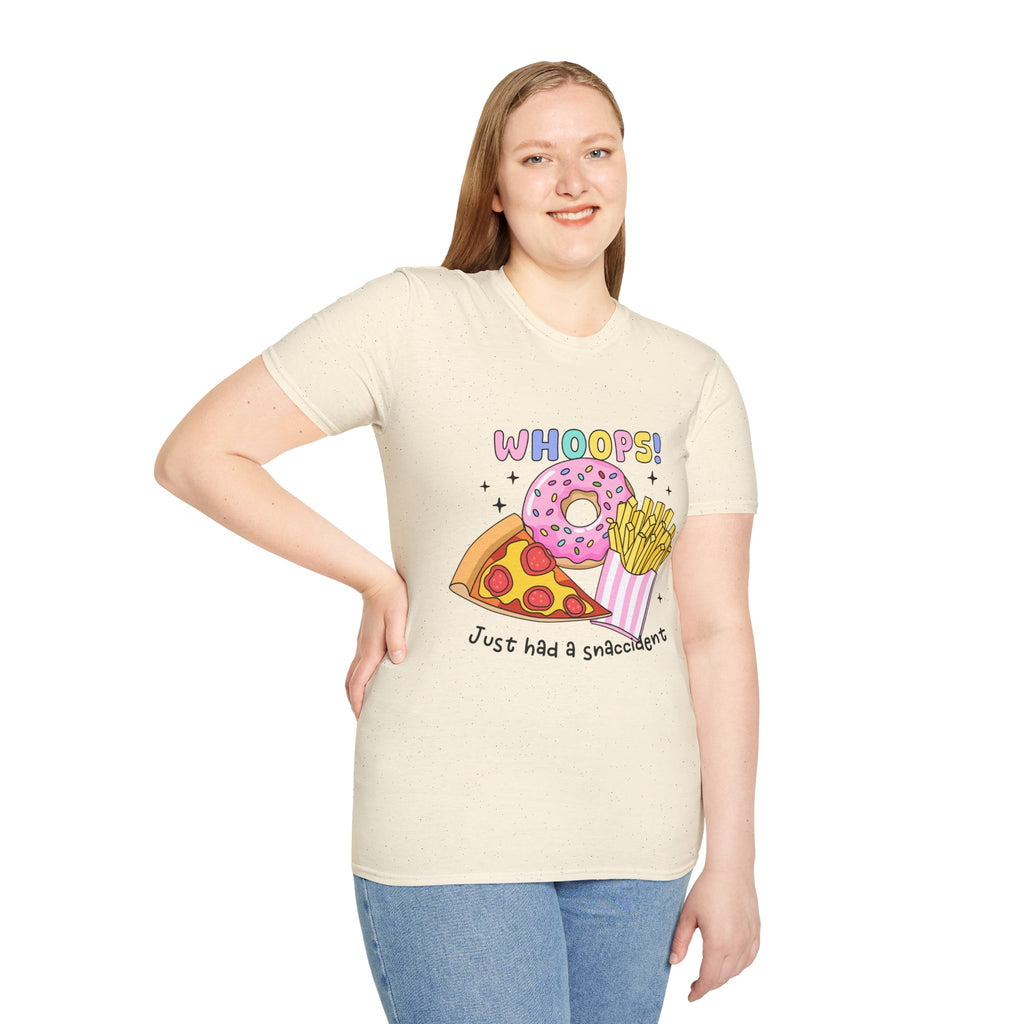 Snackcident T-Shirt — Cute Donut, Pizza & Fries Graphic Tee (“Whoops! Just had a snackcident”)