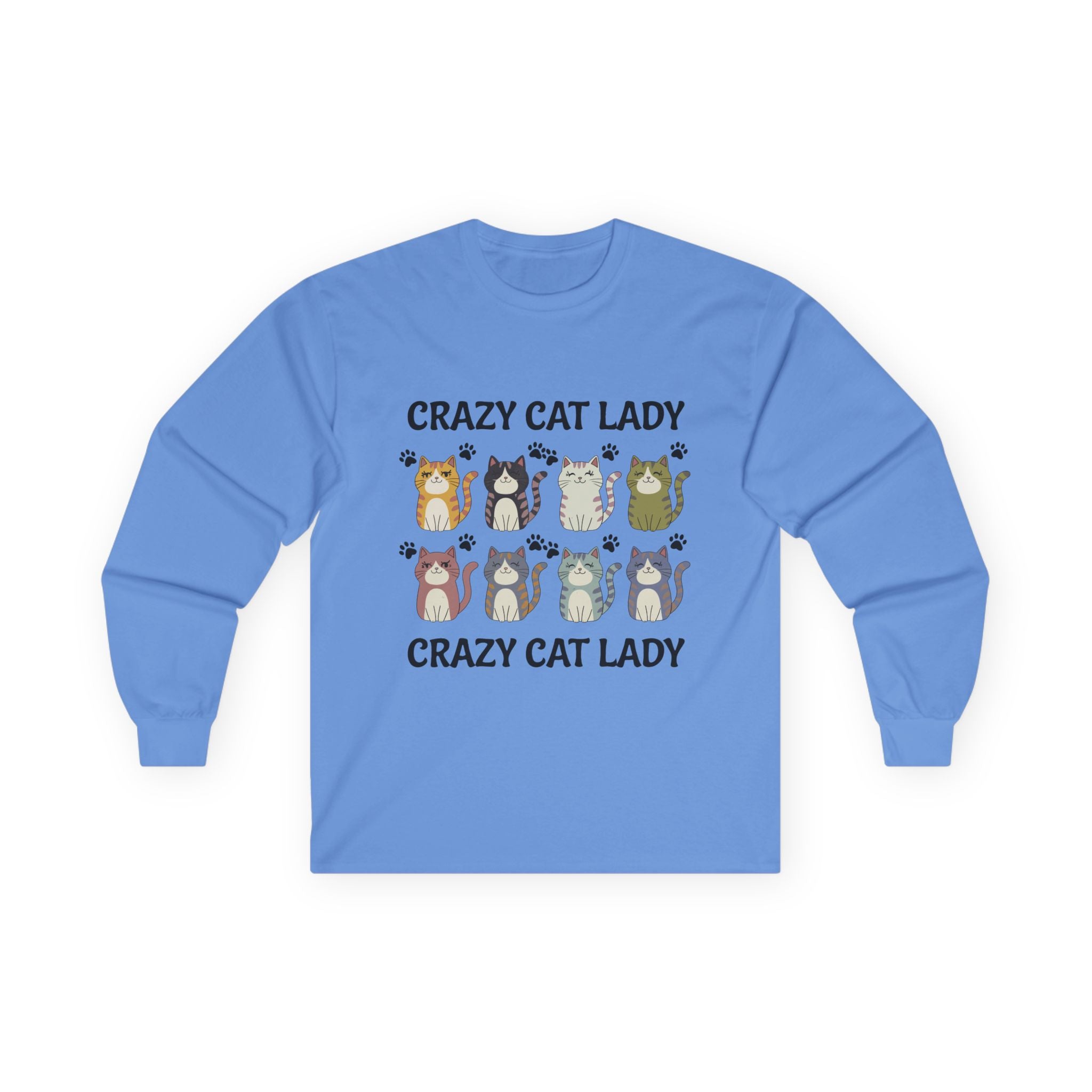 Crazy Cat Lady Long Sleeve Tee — Cute Cartoon Cats Graphic