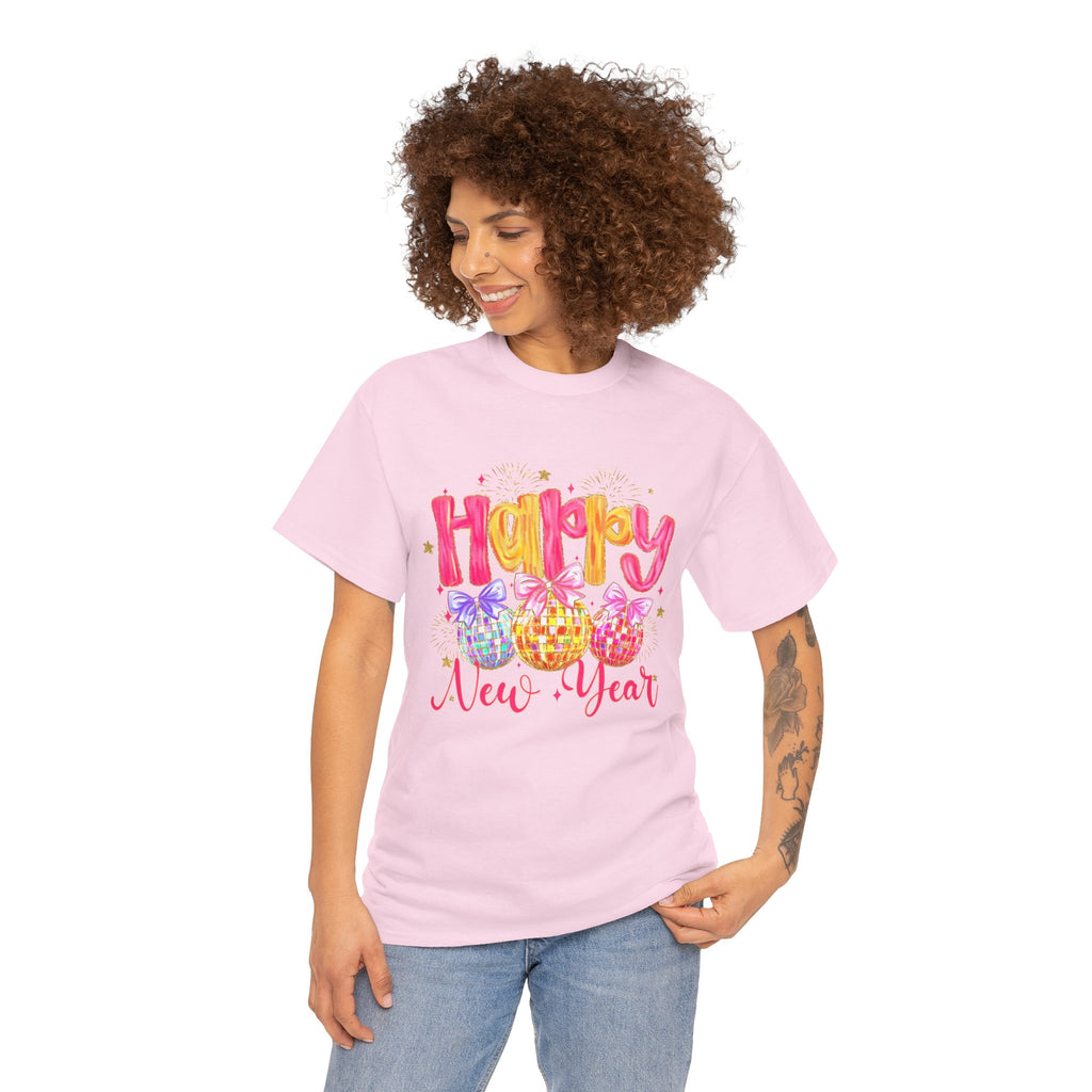 Happy New Year T-Shirt – Colorful Celebration Tee with Festive Ornaments