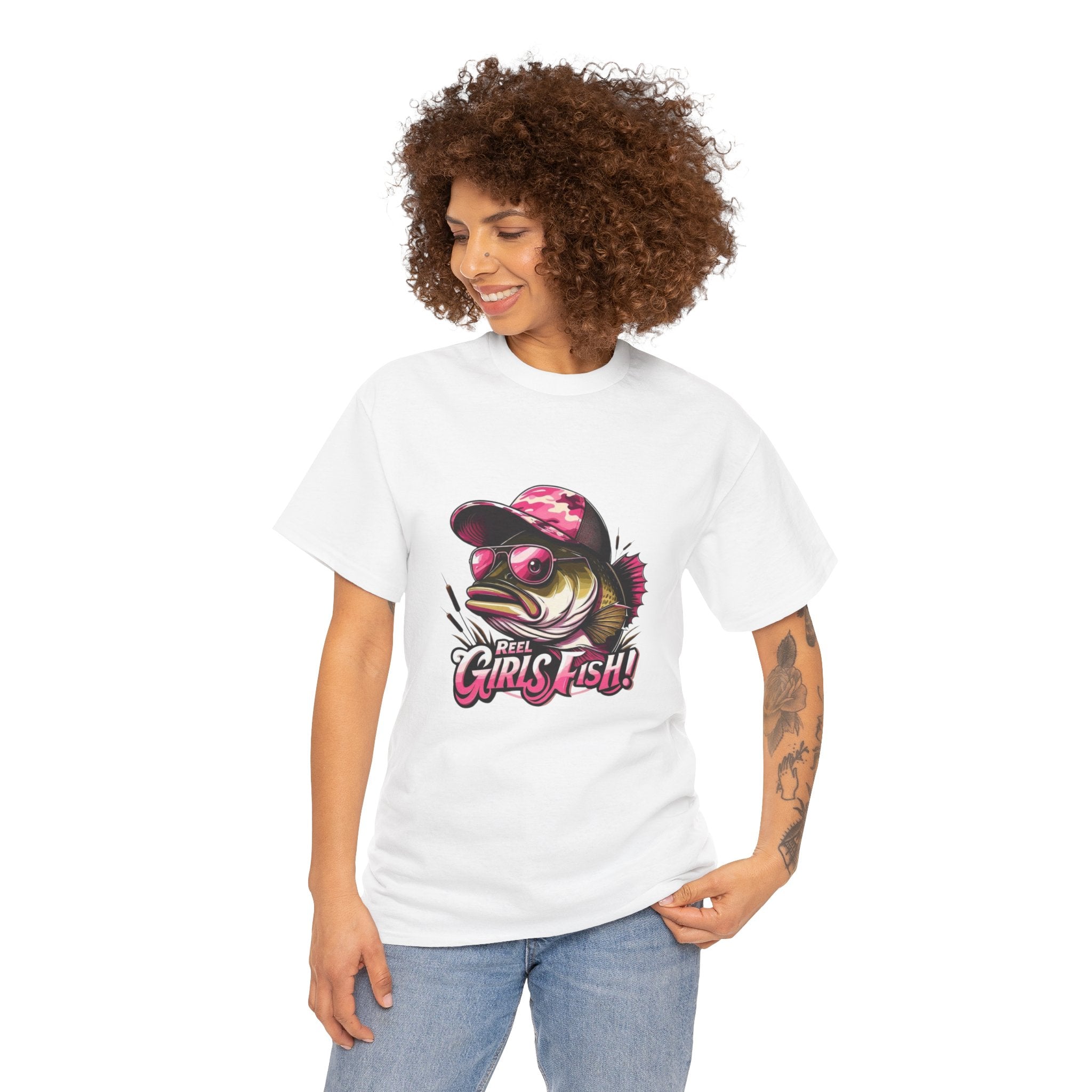 T-Shirt — "Girls Fish!" Pink Camouflage Bass Graphic Tee