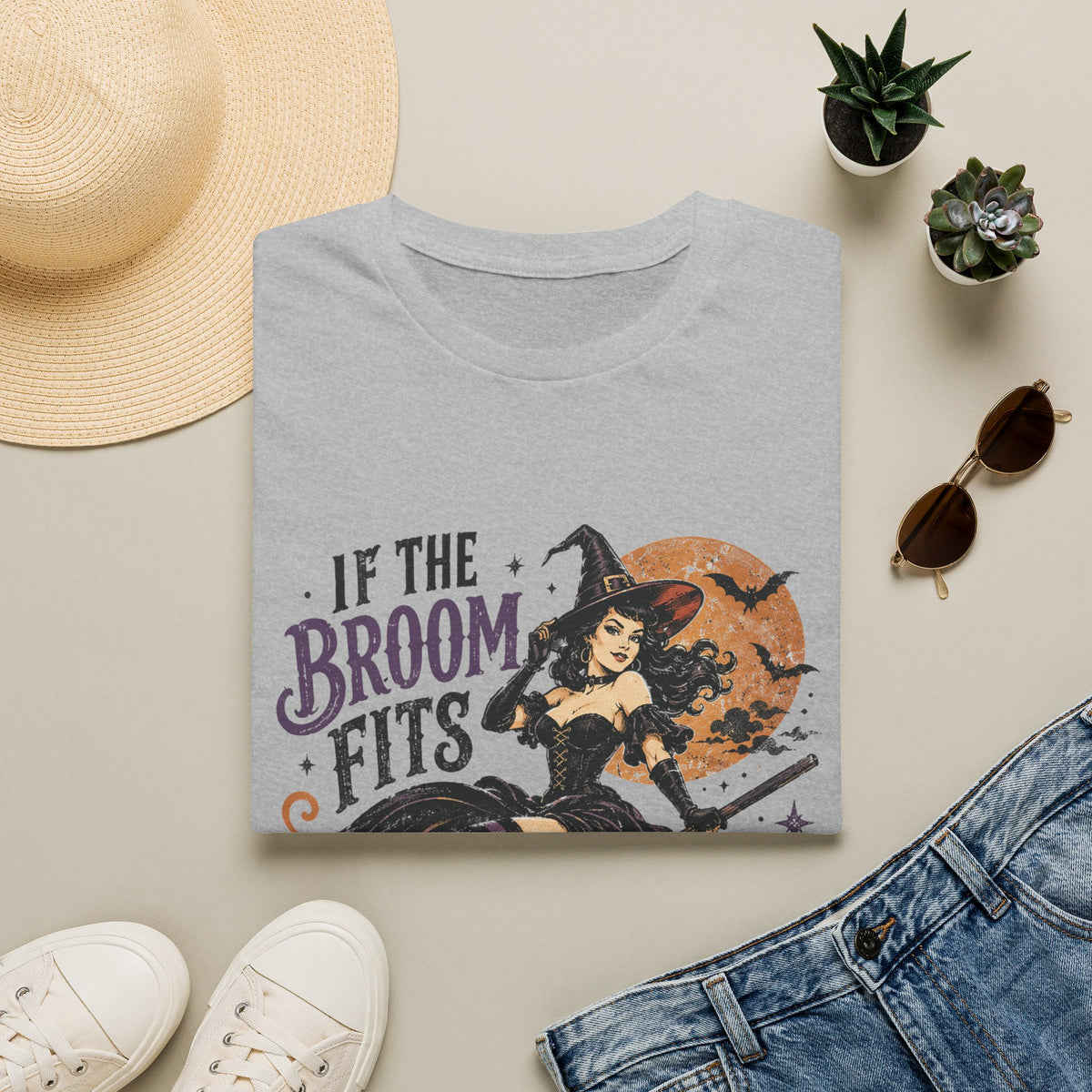 If the Broom Fits Ride It! Witch Graphic T-Shirt