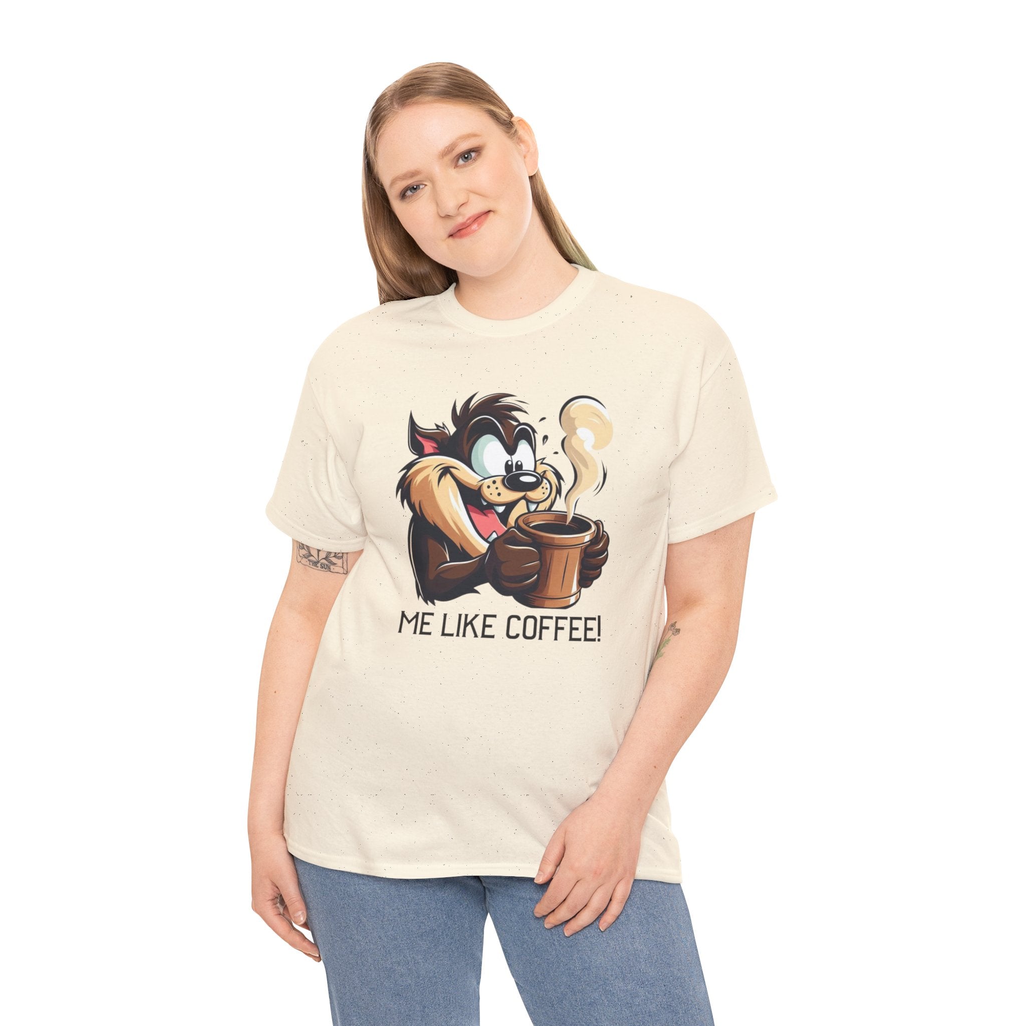 Coffee Lover Cartoon Tee — "Me Like Coffee!" Graphic T-Shirt
