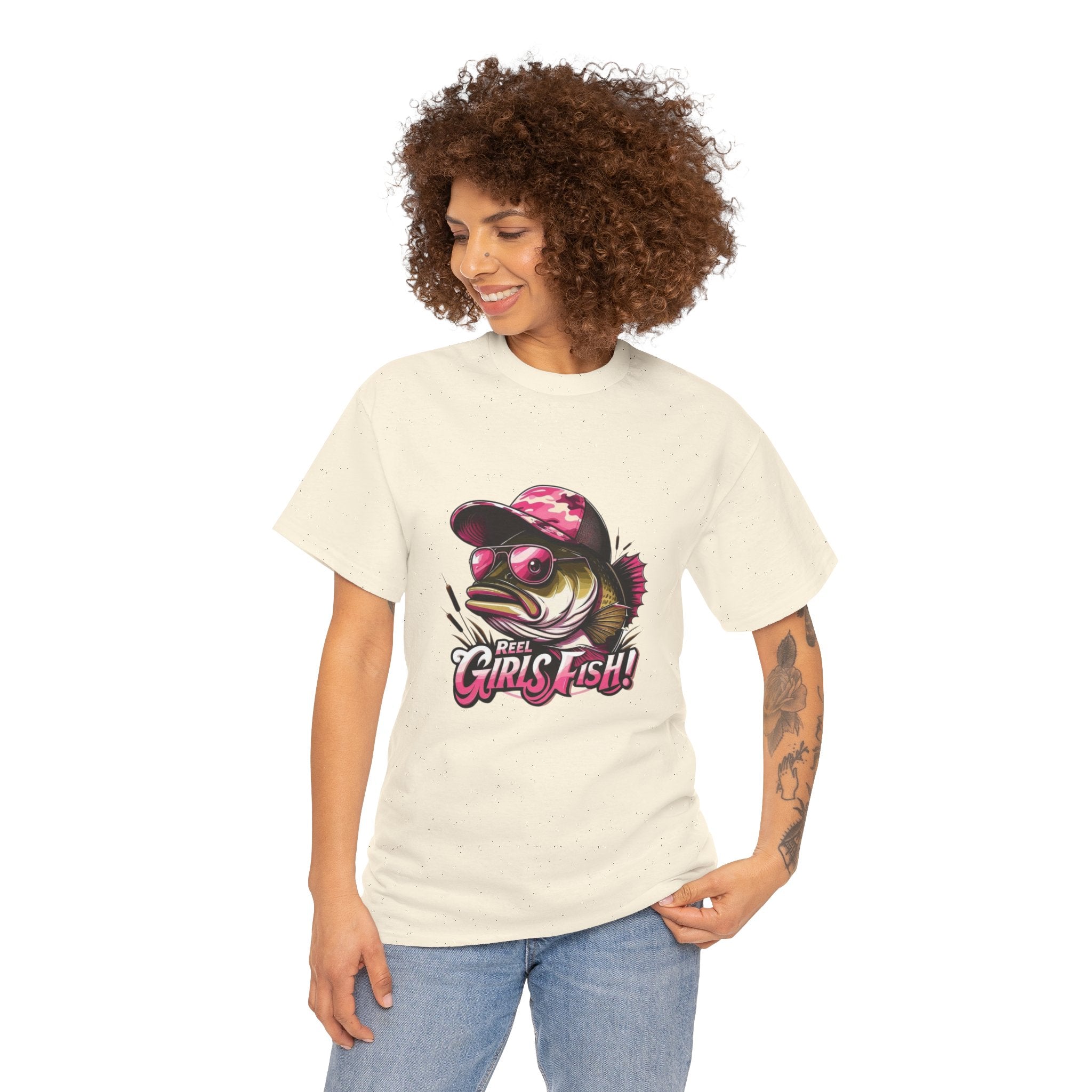 T-Shirt — "Girls Fish!" Pink Camouflage Bass Graphic Tee