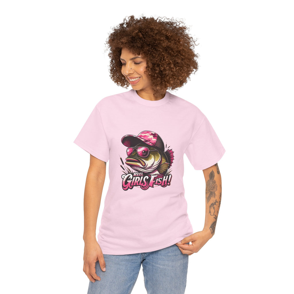 T-Shirt — "Girls Fish!" Pink Camouflage Bass Graphic Tee