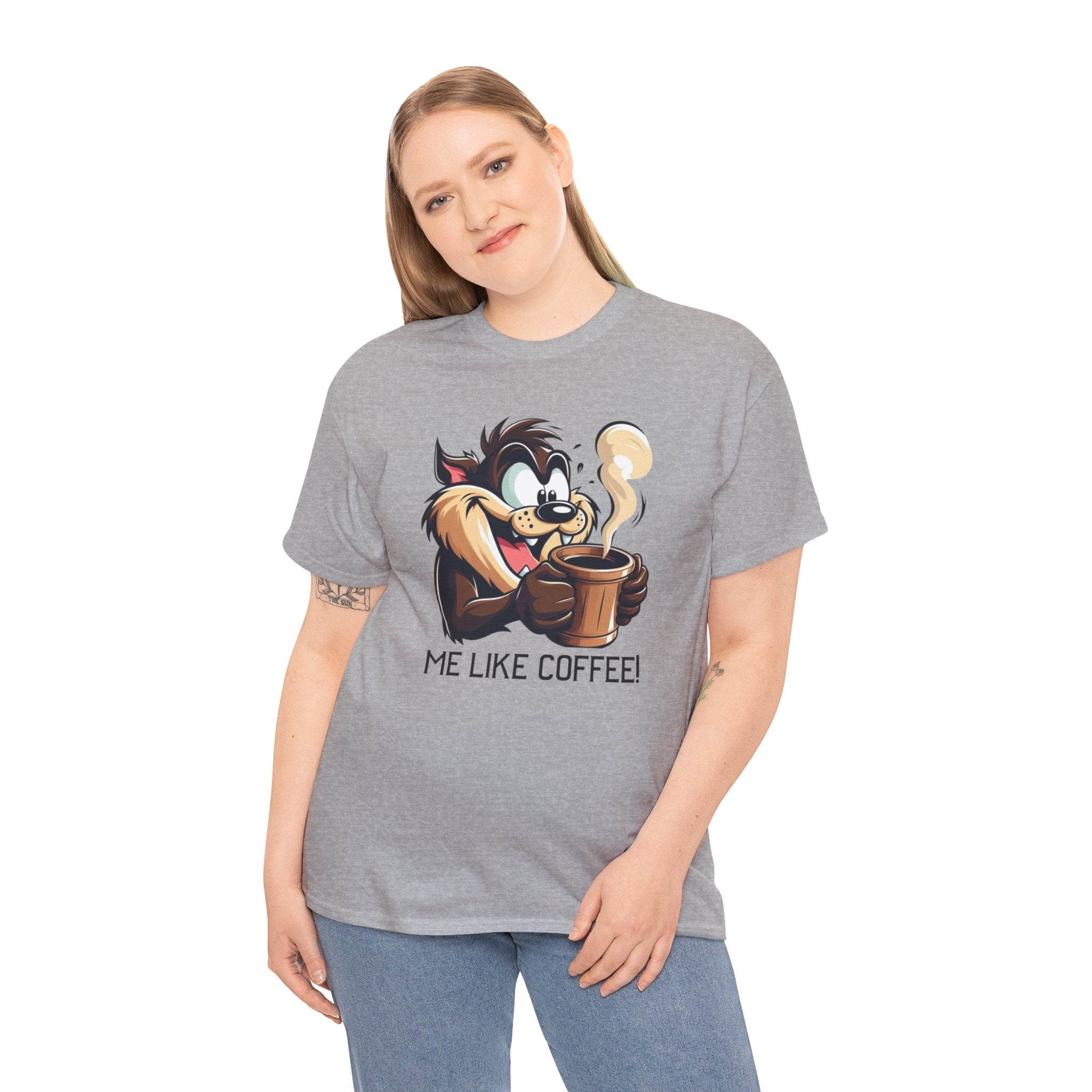 Coffee Lover Cartoon Tee — "Me Like Coffee!" Graphic T-Shirt