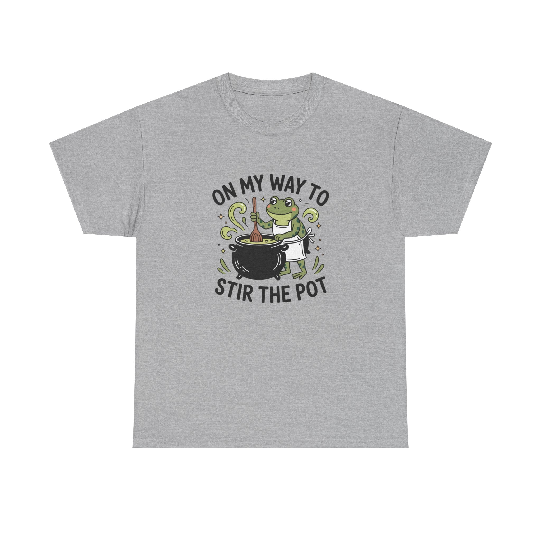 T-Shirt — "On My Way to Stir the Pot" Frog Cauldron Funny Tee