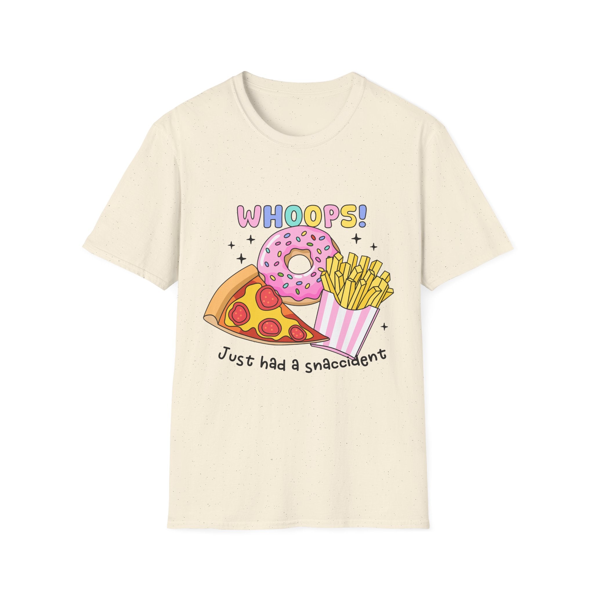Snackcident T-Shirt — Cute Donut, Pizza & Fries Graphic Tee (“Whoops! Just had a snackcident”)