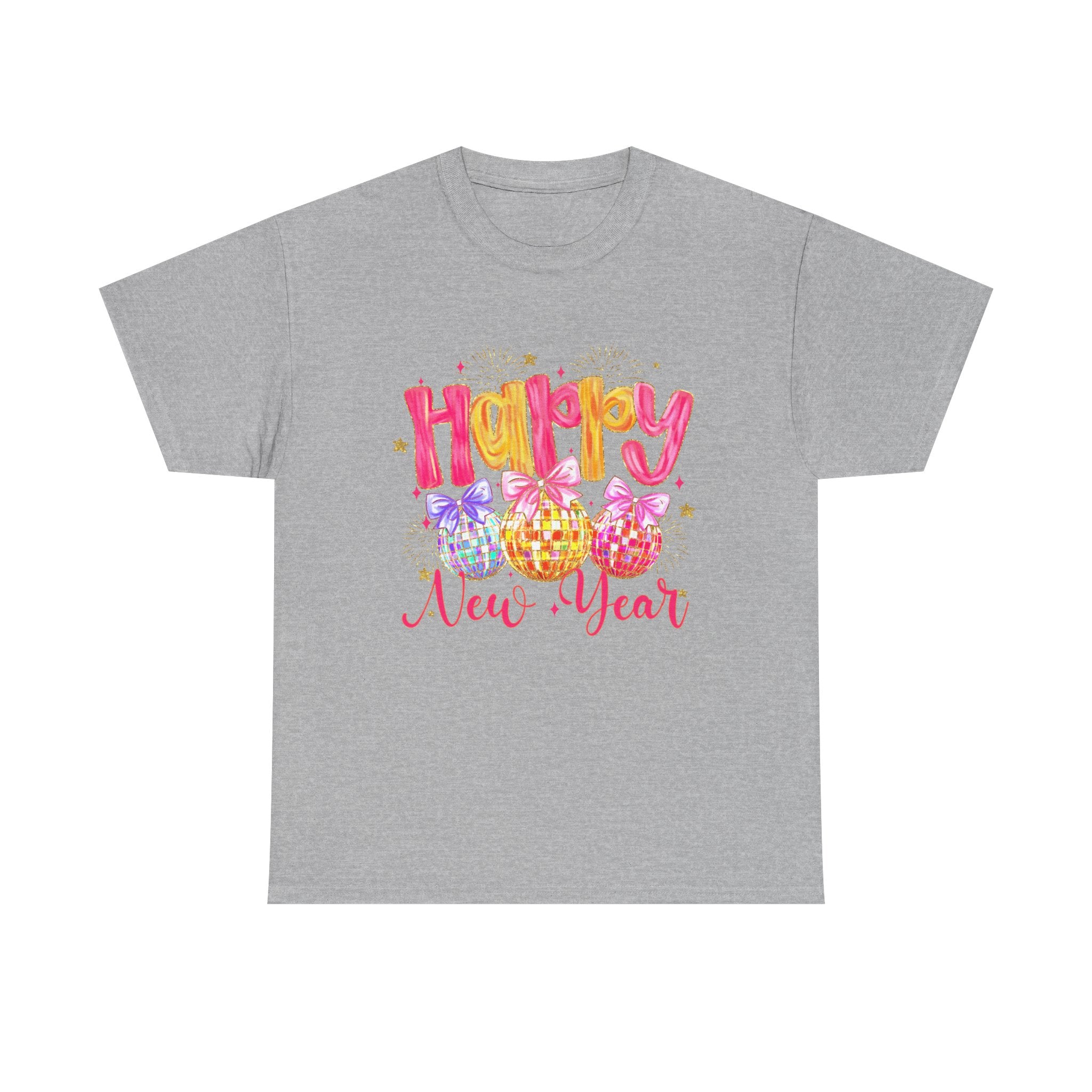 Happy New Year T-Shirt – Colorful Celebration Tee with Festive Ornaments