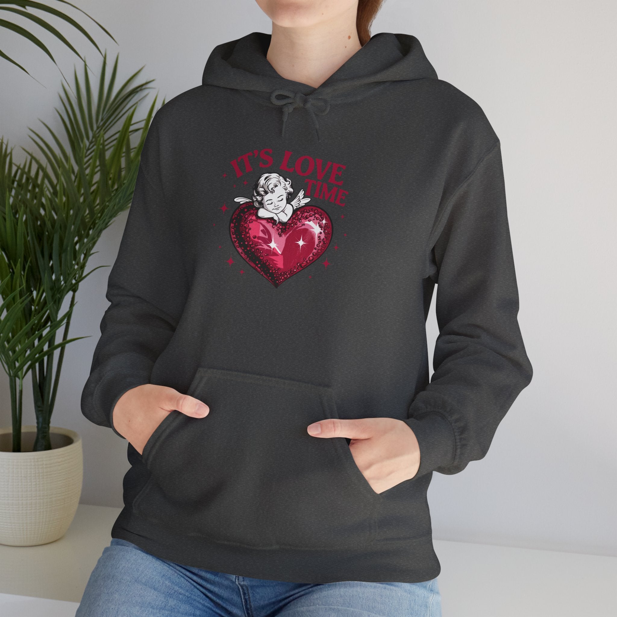 It's Love Time Hoodie — Vintage Heart & Cupid Valentine Sweatshirt