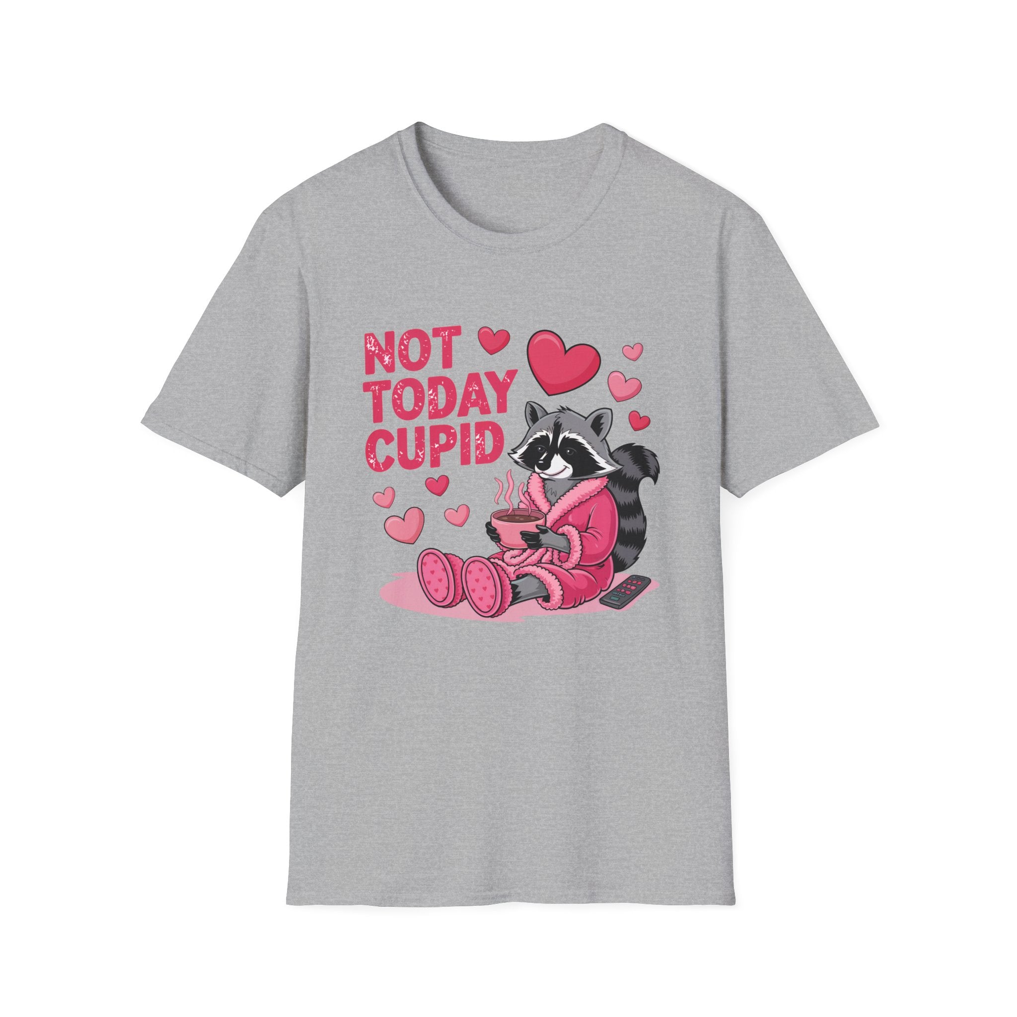Not Today Cupid Raccoon T-Shirt — Funny Anti-Valentine Graphic Tee