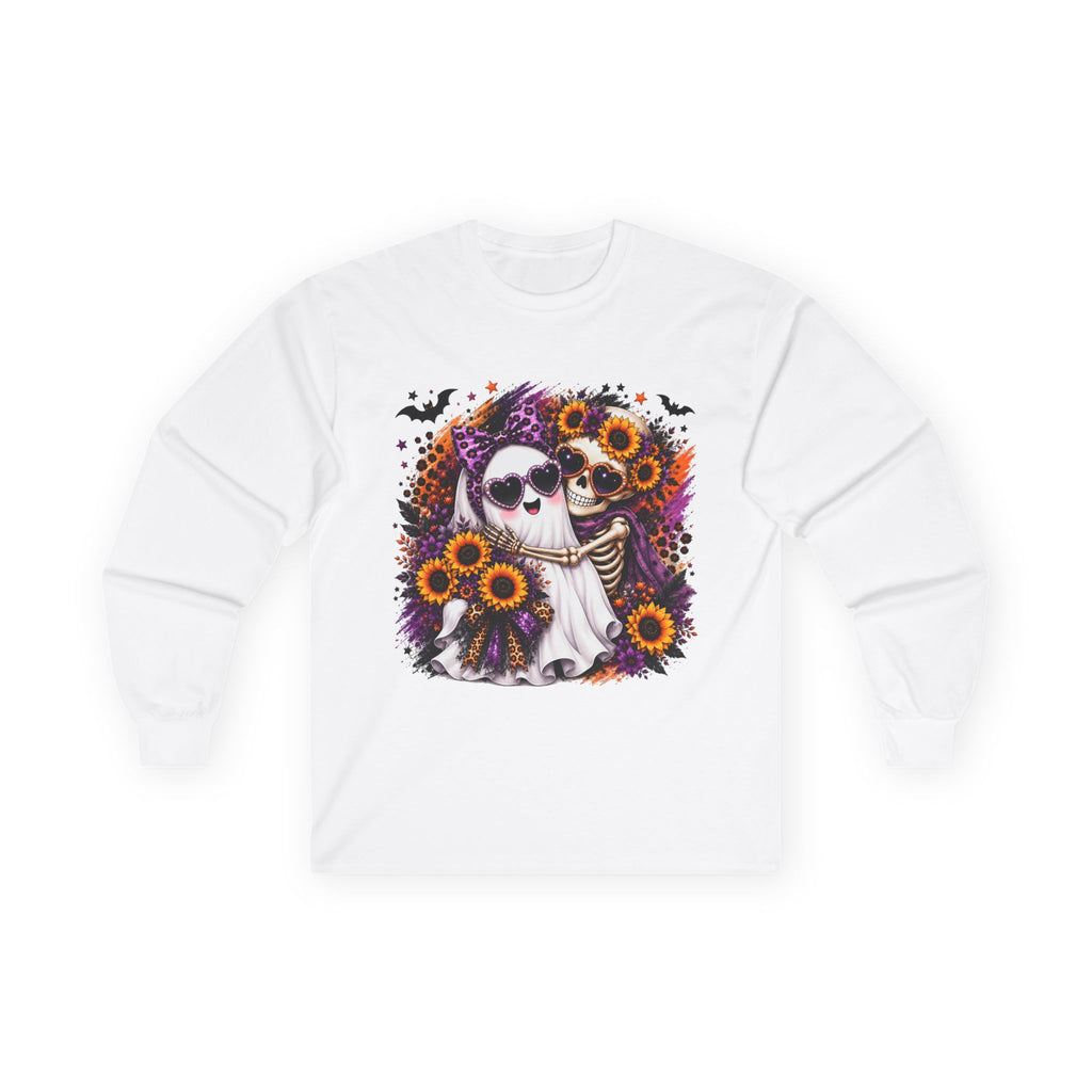 Long Sleeve Tee — Skeleton Couple with Sunflowers Halloween / Day of the Dead Shirt