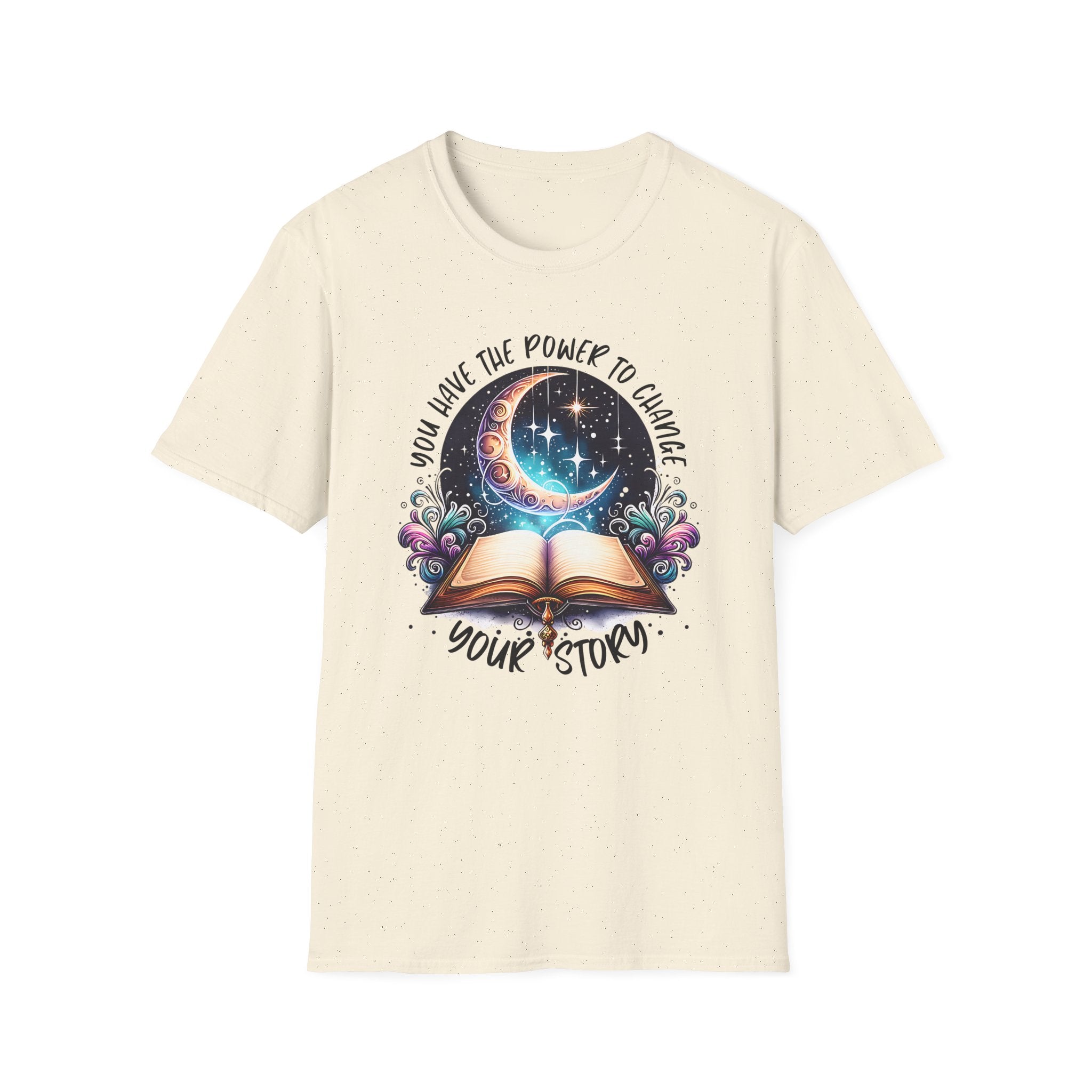 Inspirational Moon Book T-Shirt — "You Have the Power to Change Your Story"