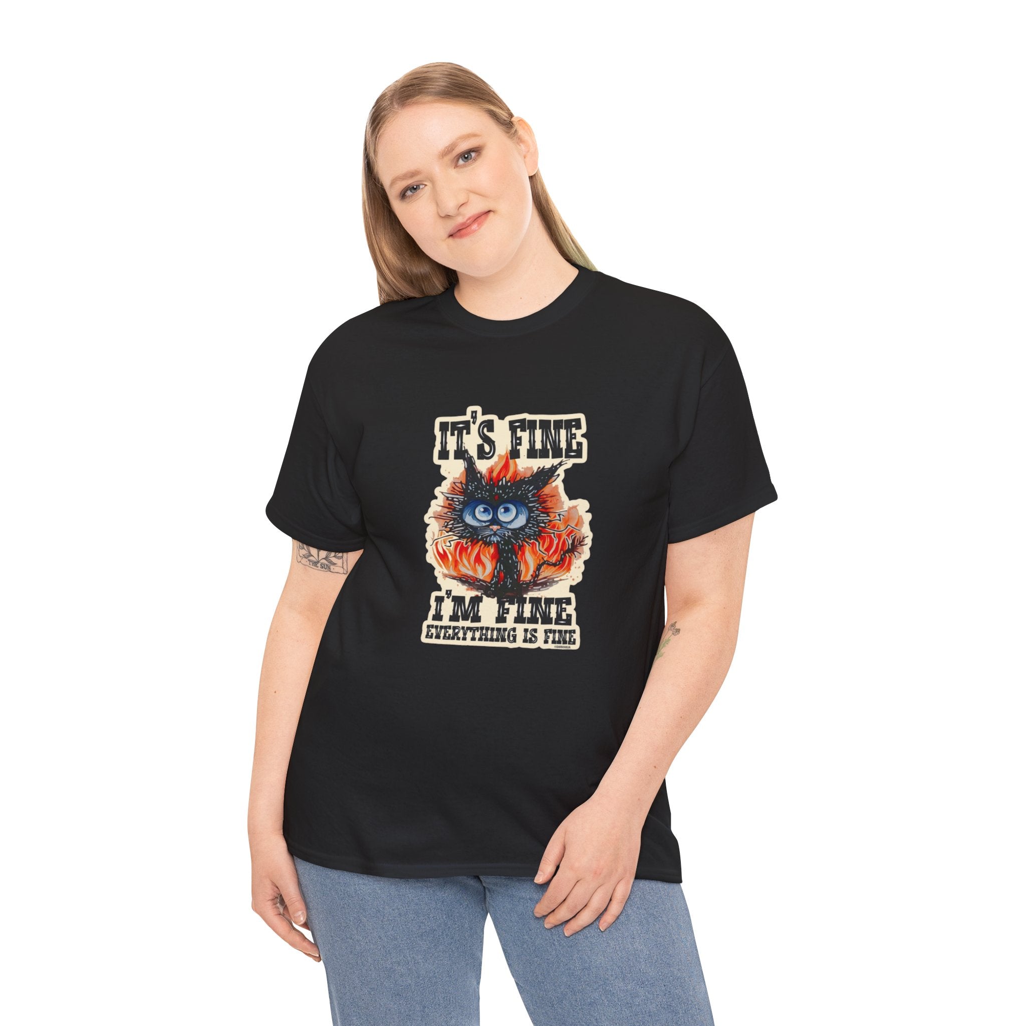 T-Shirt — 'It's Fine, I'm Fine, Everything Is Fine' Cat on Fire Graphic Tee