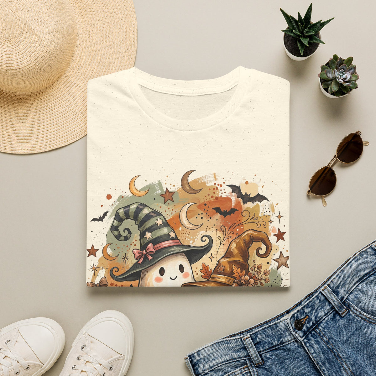 Halloween Ghost T-Shirt — Cute Pumpkin & Witch Hat Spooky Fall Tee