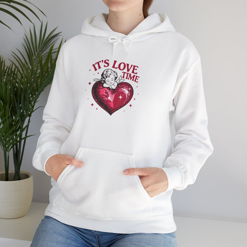It's Love Time Hoodie — Vintage Heart & Cupid Valentine Sweatshirt