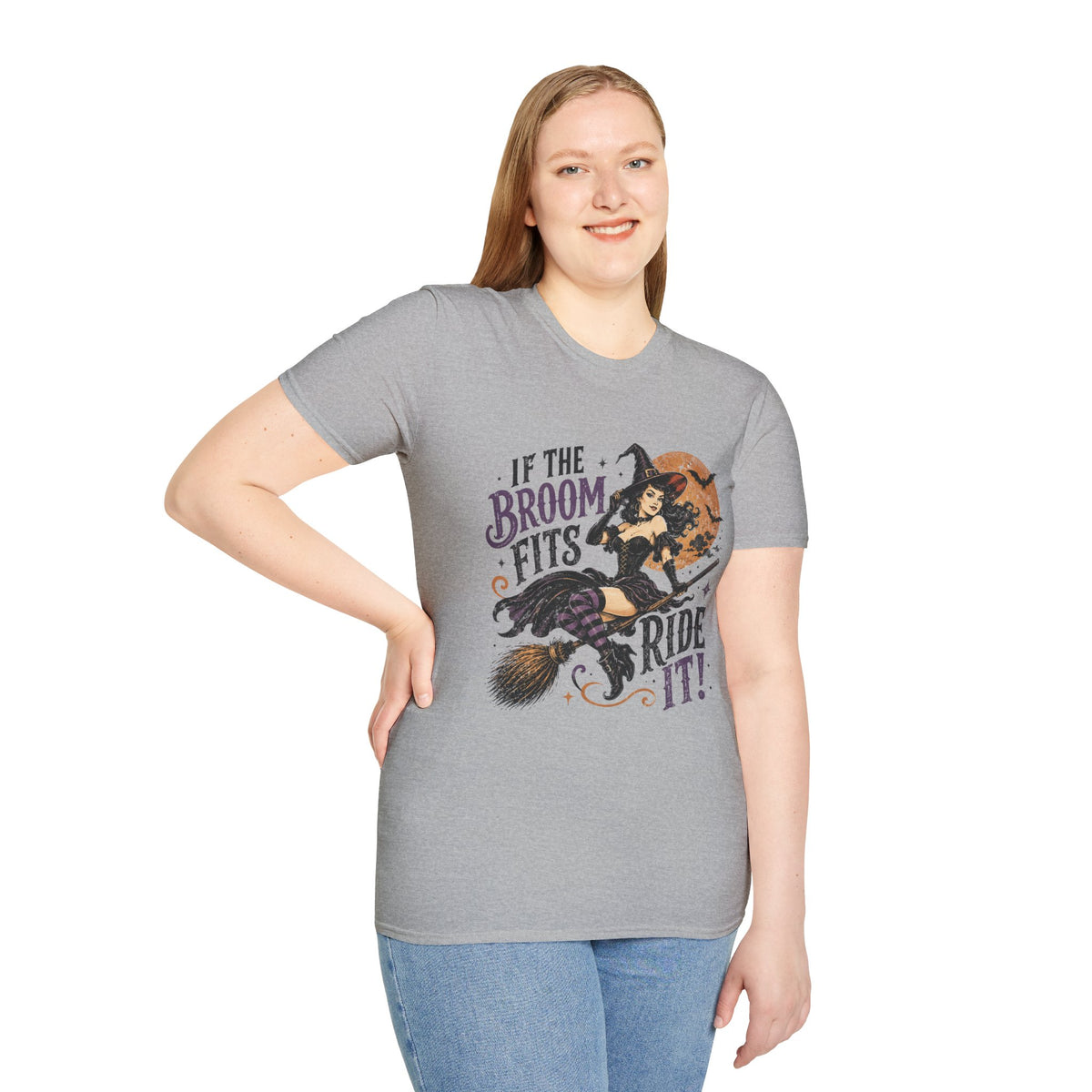If the Broom Fits Ride It! Witch Graphic T-Shirt