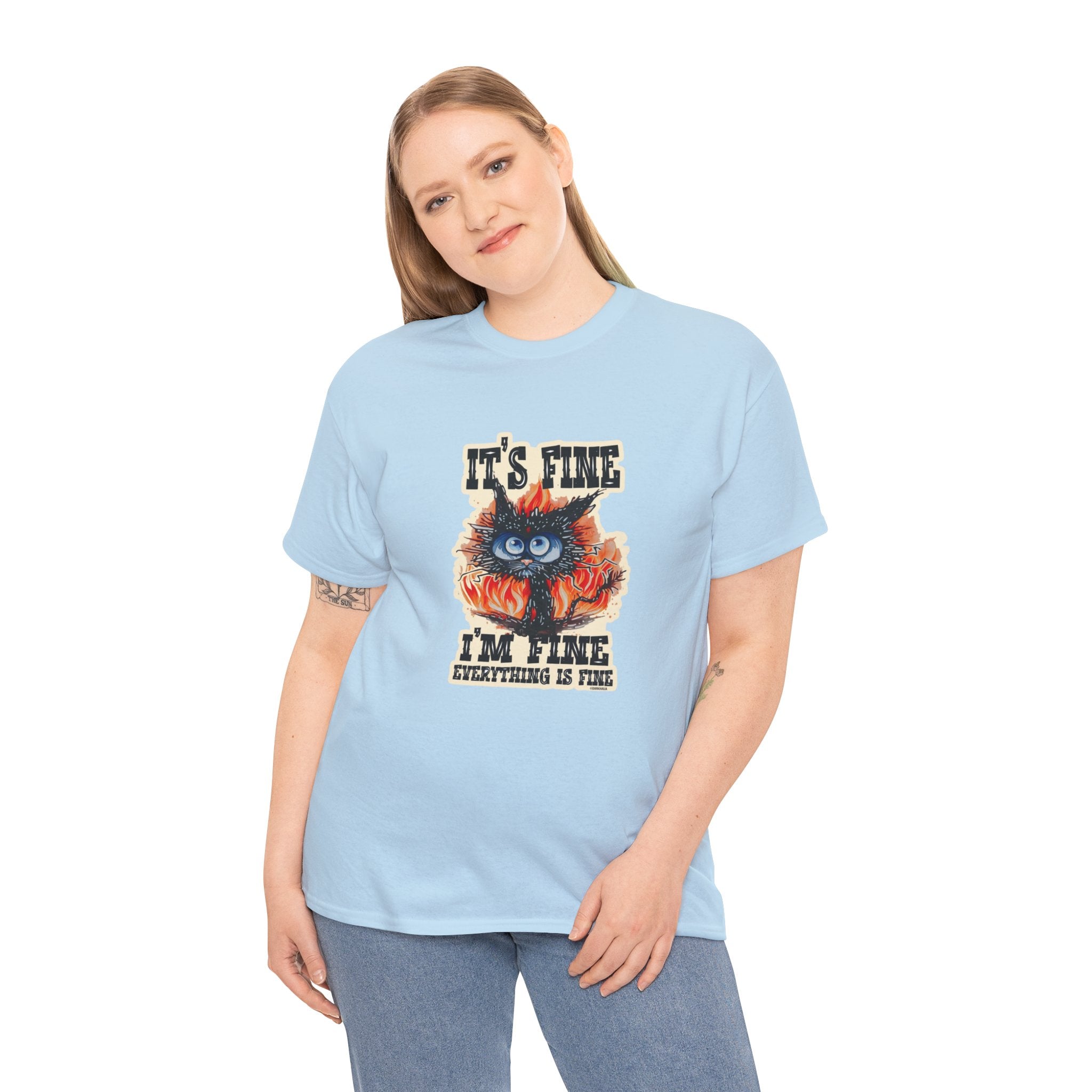 T-Shirt — 'It's Fine, I'm Fine, Everything Is Fine' Cat on Fire Graphic Tee