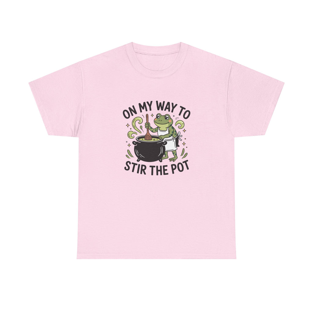 T-Shirt — "On My Way to Stir the Pot" Frog Cauldron Funny Tee