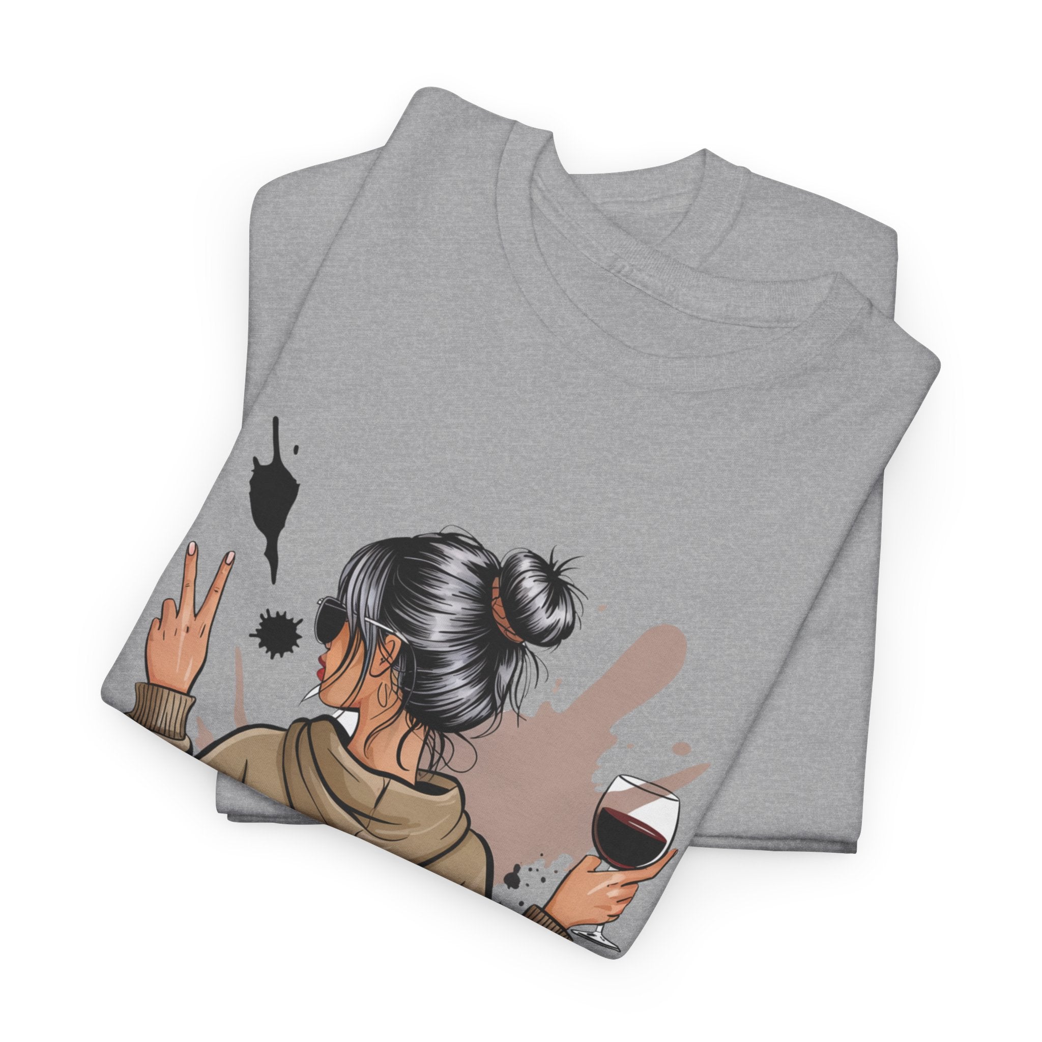 Dramatic Girl Graphic Tee — Funny Wine & Makeup Illustration T-Shirt