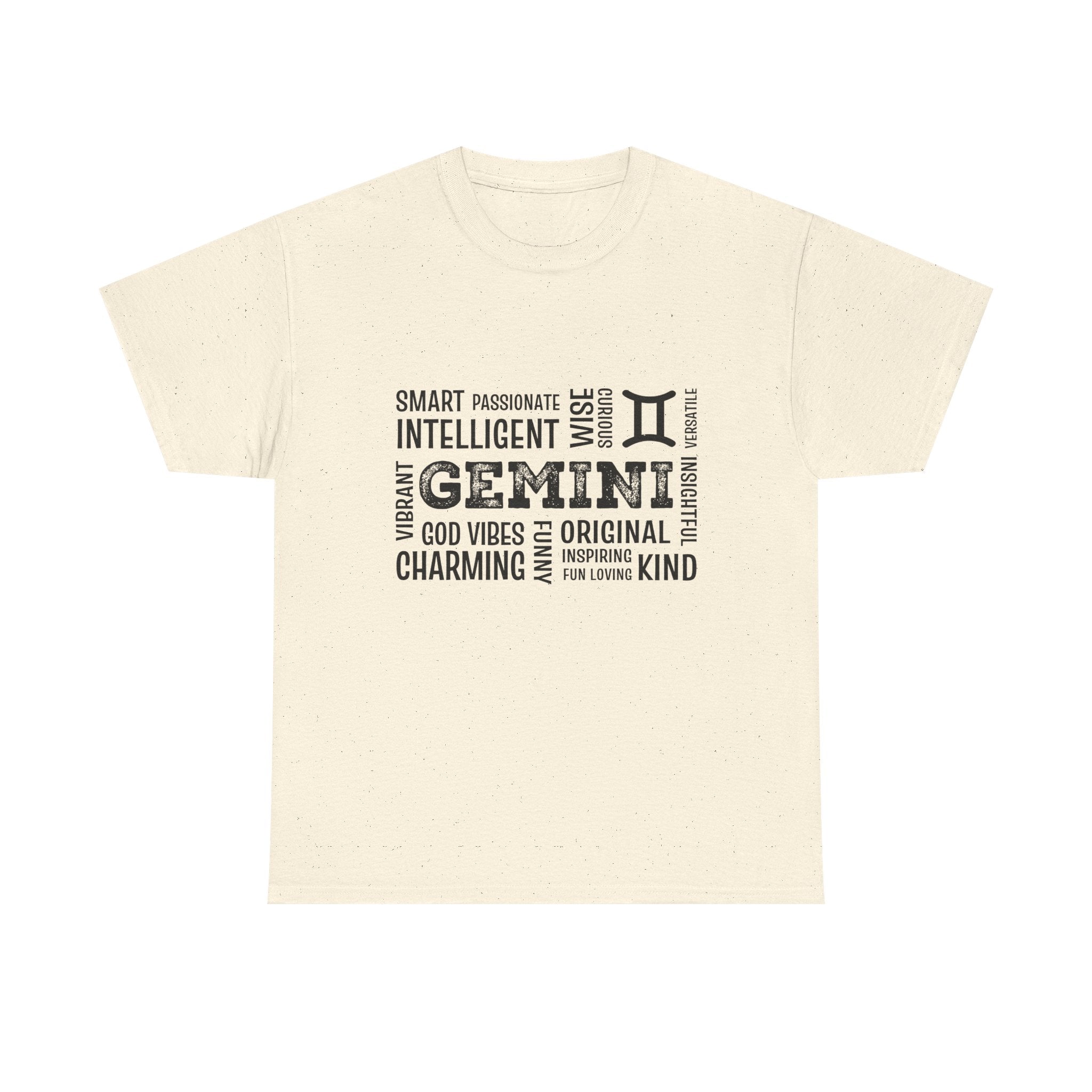 Gemini Zodiac T-Shirt – Word Cloud Traits Tee (Smart, Charming, Intelligent)