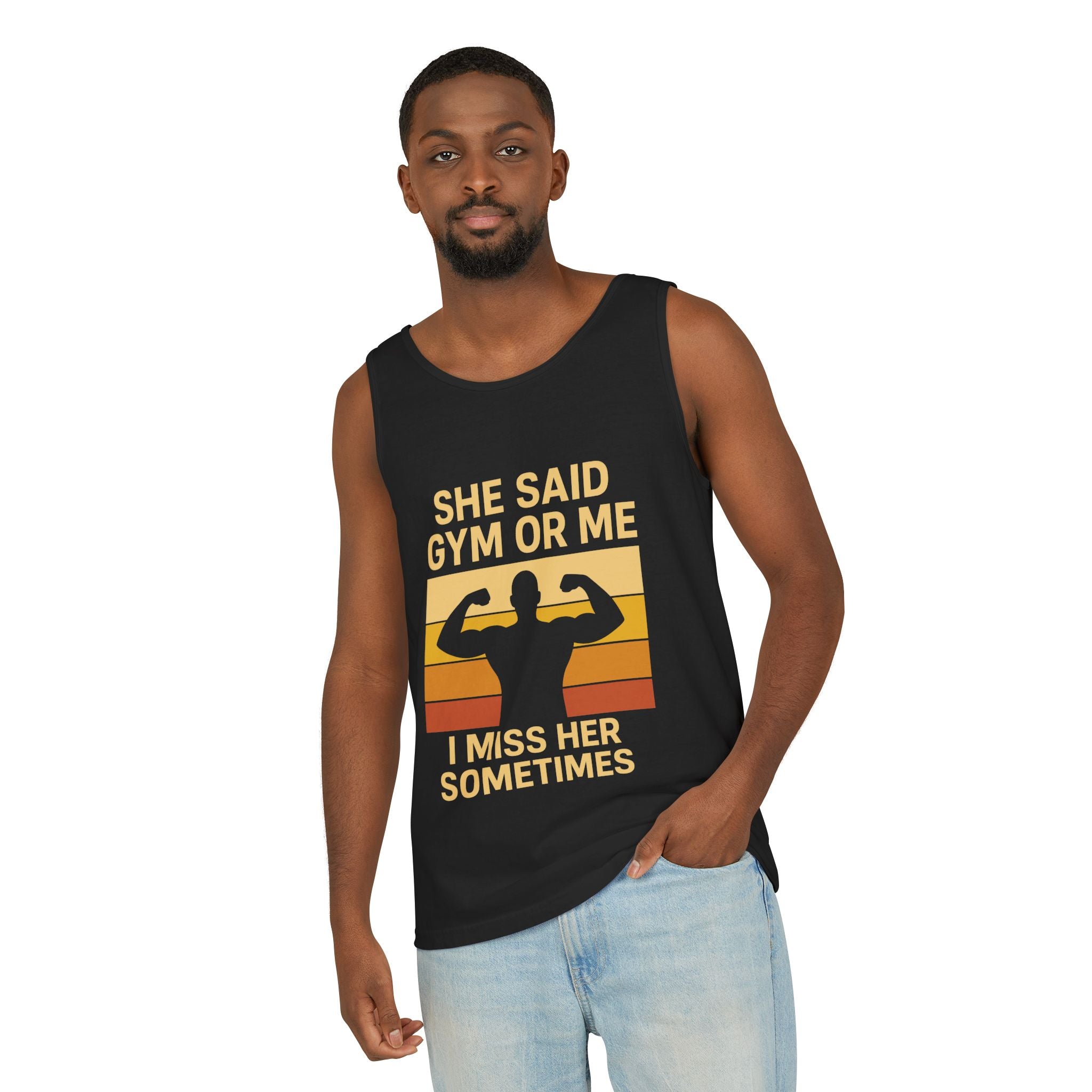 Gym or Me Tank Top — Funny Fitness Muscle Tank (She Said Gym or Me I Miss Her Sometimes)