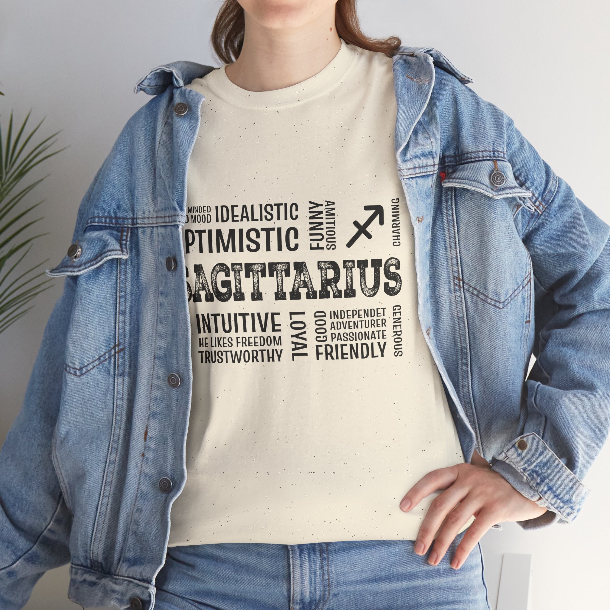 Sagittarius Zodiac T‑Shirt — Word Cloud Traits Tee (Optimistic, Intuitive)